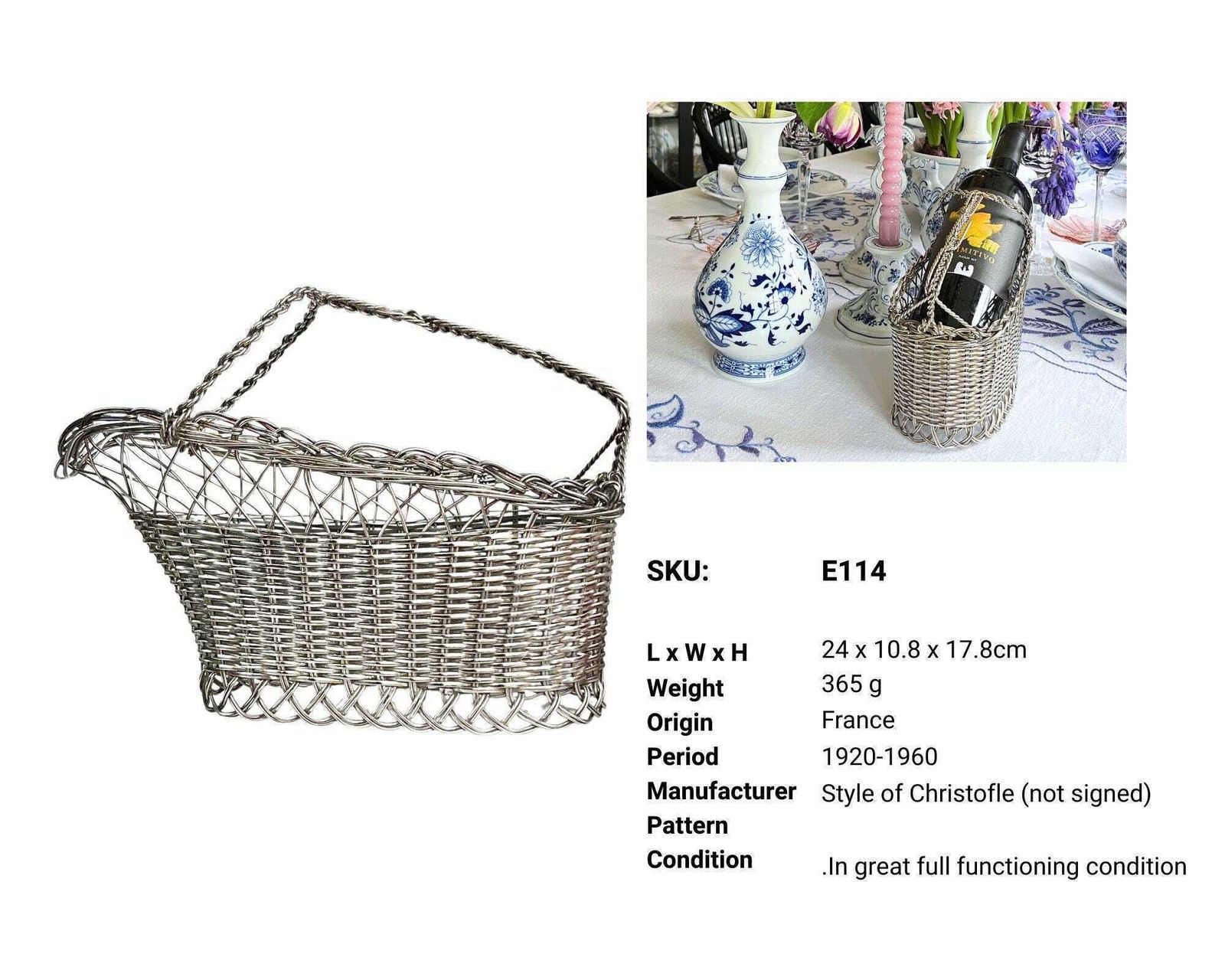 Vintage Wine Basket Metal | 1 Pc | Christofle Style France 1950s photo buy