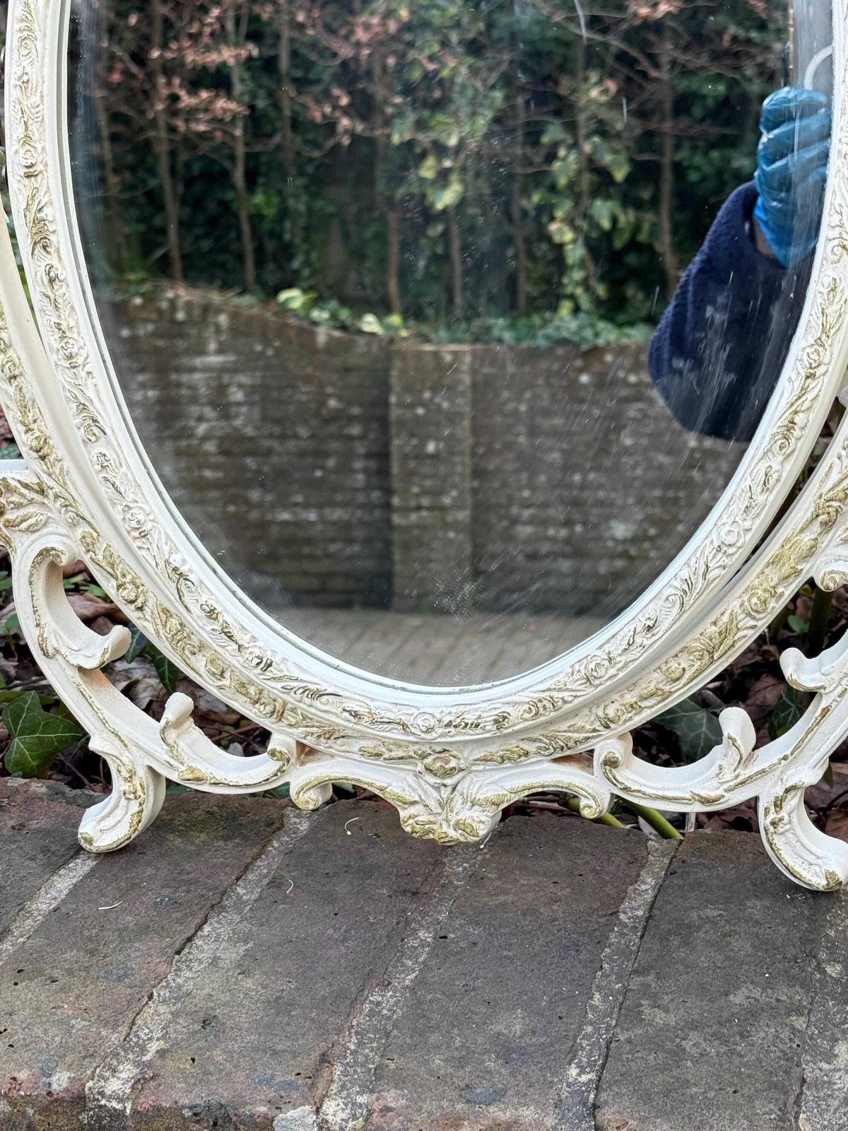 Vintage 1970s Authentic French Style Triple Vanity Mirror, Ornate Shabby Chic Dressing Table photo vintage