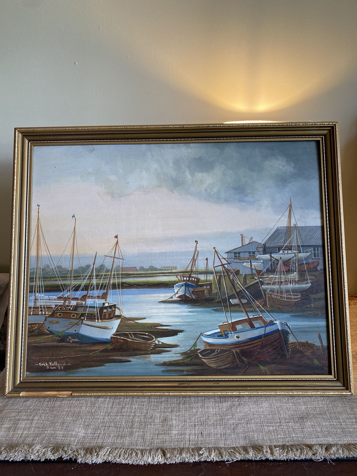 Suffolk Harbour Sailing Boats   Original Oil Painting photo furniture