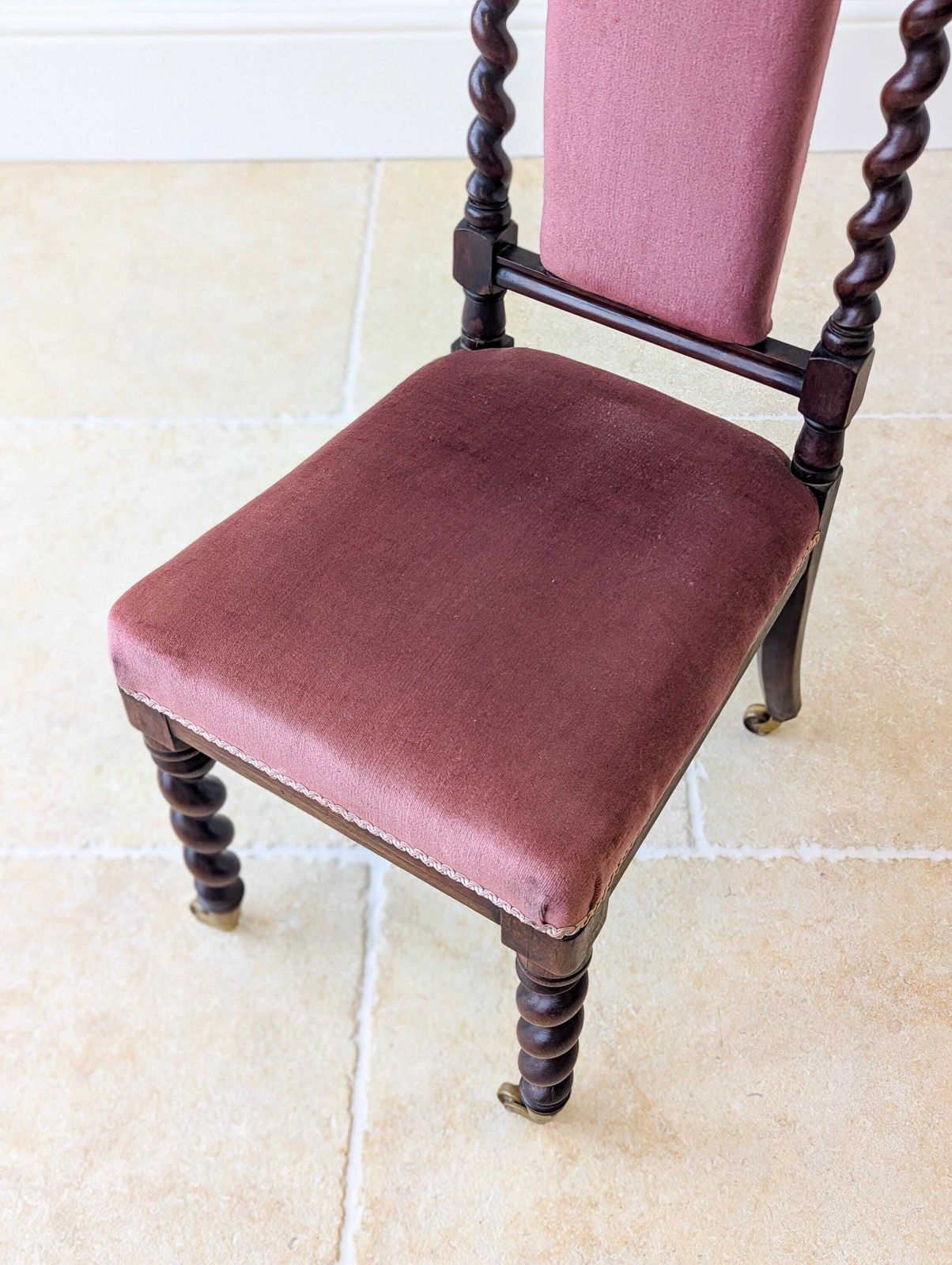 425.0 Antique Victorian Rosewood Barley Twist Side Chair C.1880 photo