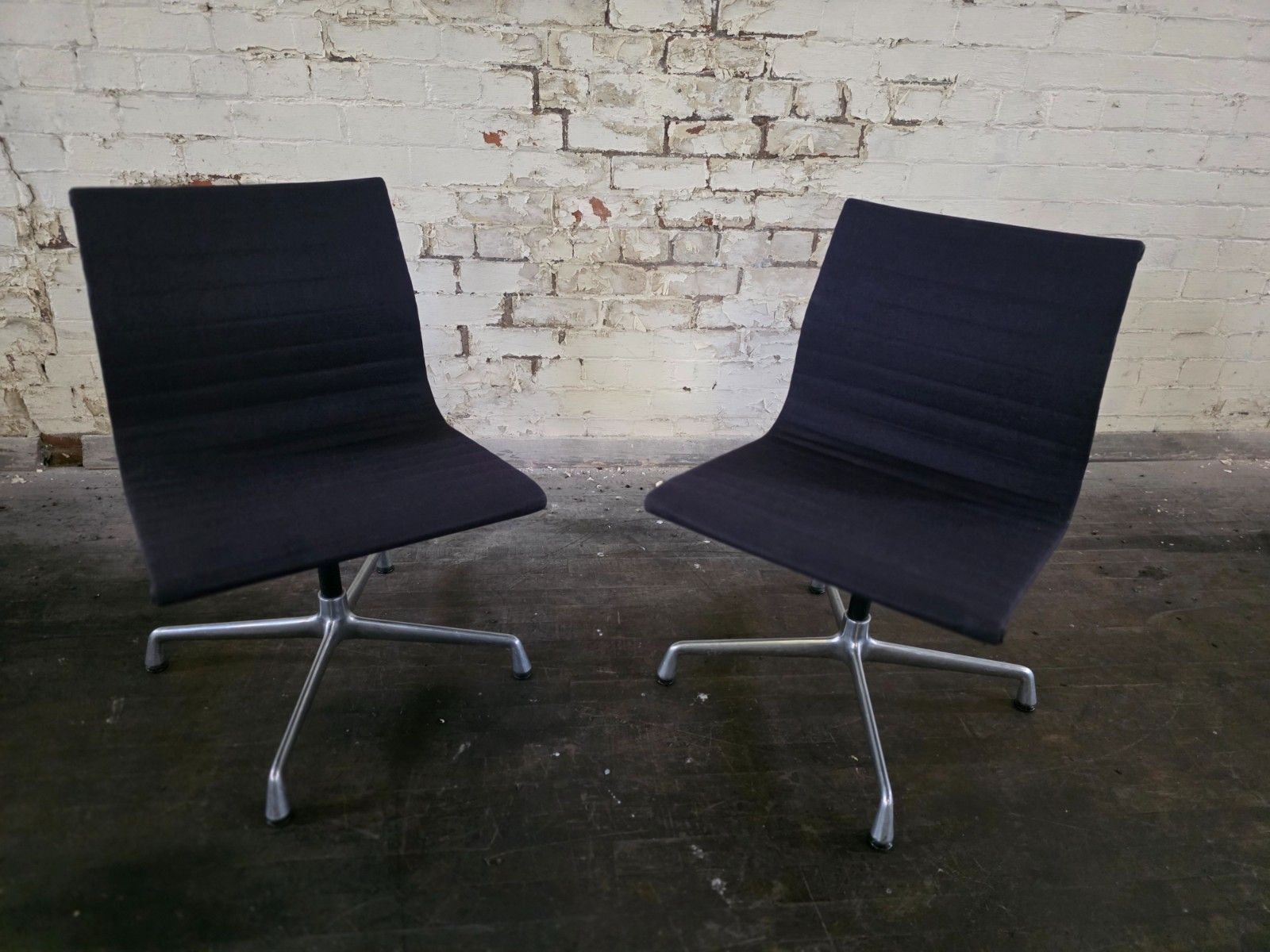 Pair Of Mid Century Vitra Ea 105 Office Chairs In Navy photo furniture