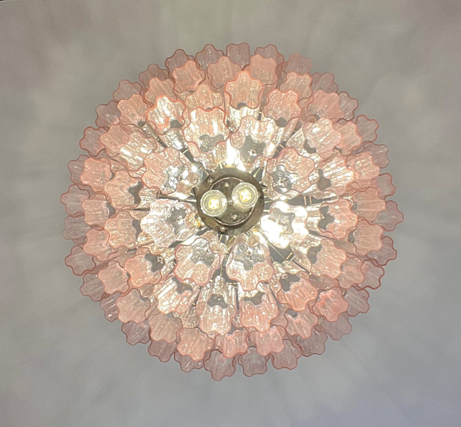 photo buy Huge Vintage Murano Glass Tiered Chandelier   80 Glasses   Pink Glass Tube