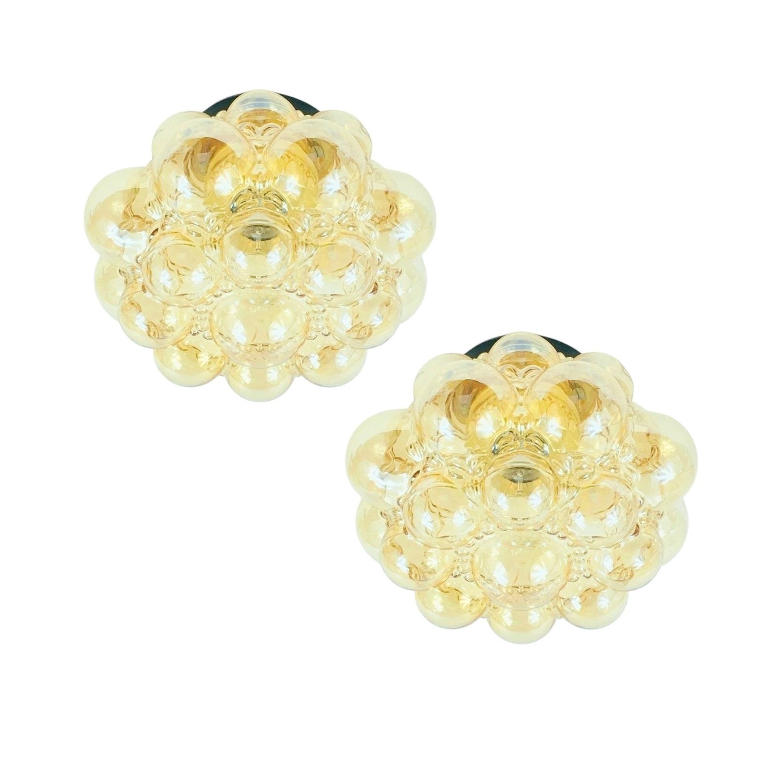 Pair Of Mid Century Amber Bubble Glass Ceiling Lights By Helena Tynell For Limburg, Germany, 1970s