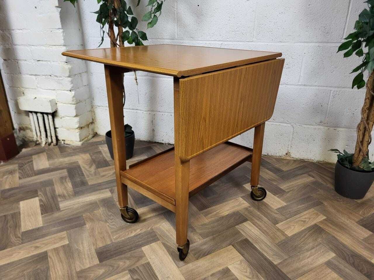 Vintage Mid Century Teak Formica Dropleaf Tea Trolley Drinks Bar Retro photo vinterior