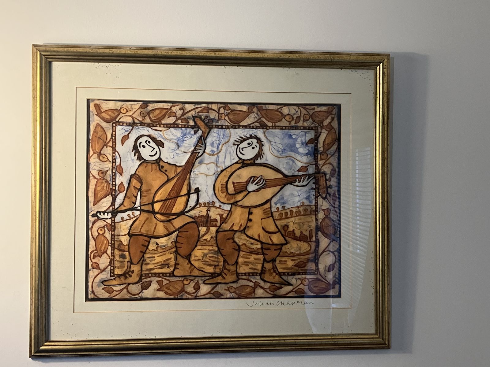 “Minstrel Duo” Original Batic Painting By Julian Chapman photo for sale