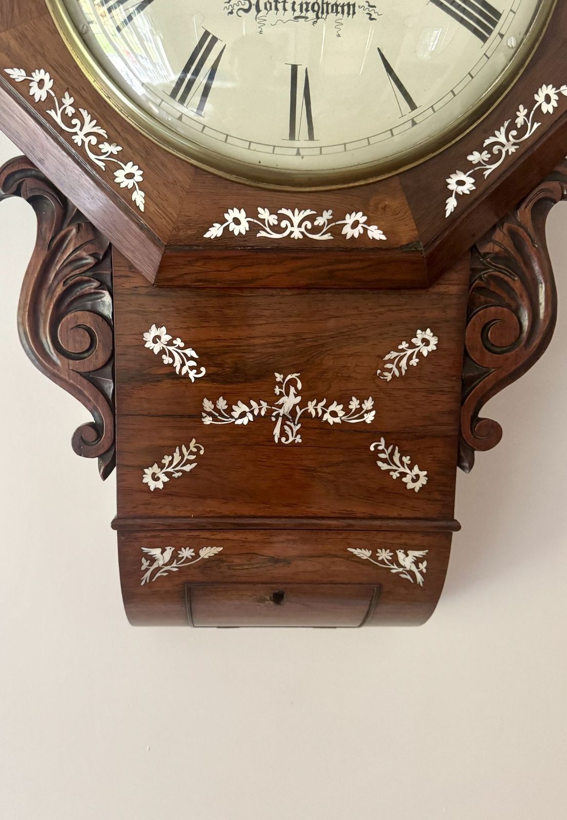 Antique 19th Century Quality Rosewood Inlaid Drop Dial Wall Clock photo furniture