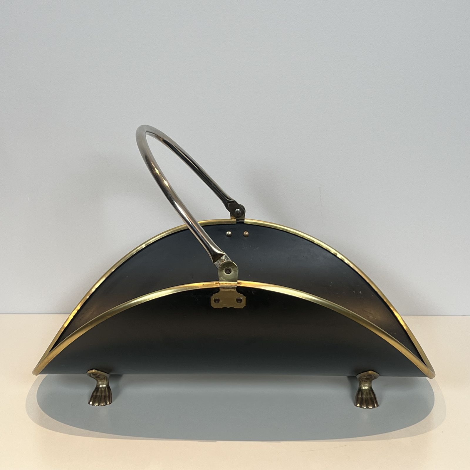 Neoclassical Style Log Holder In Brass And Black Lacquered Brass photo for sale