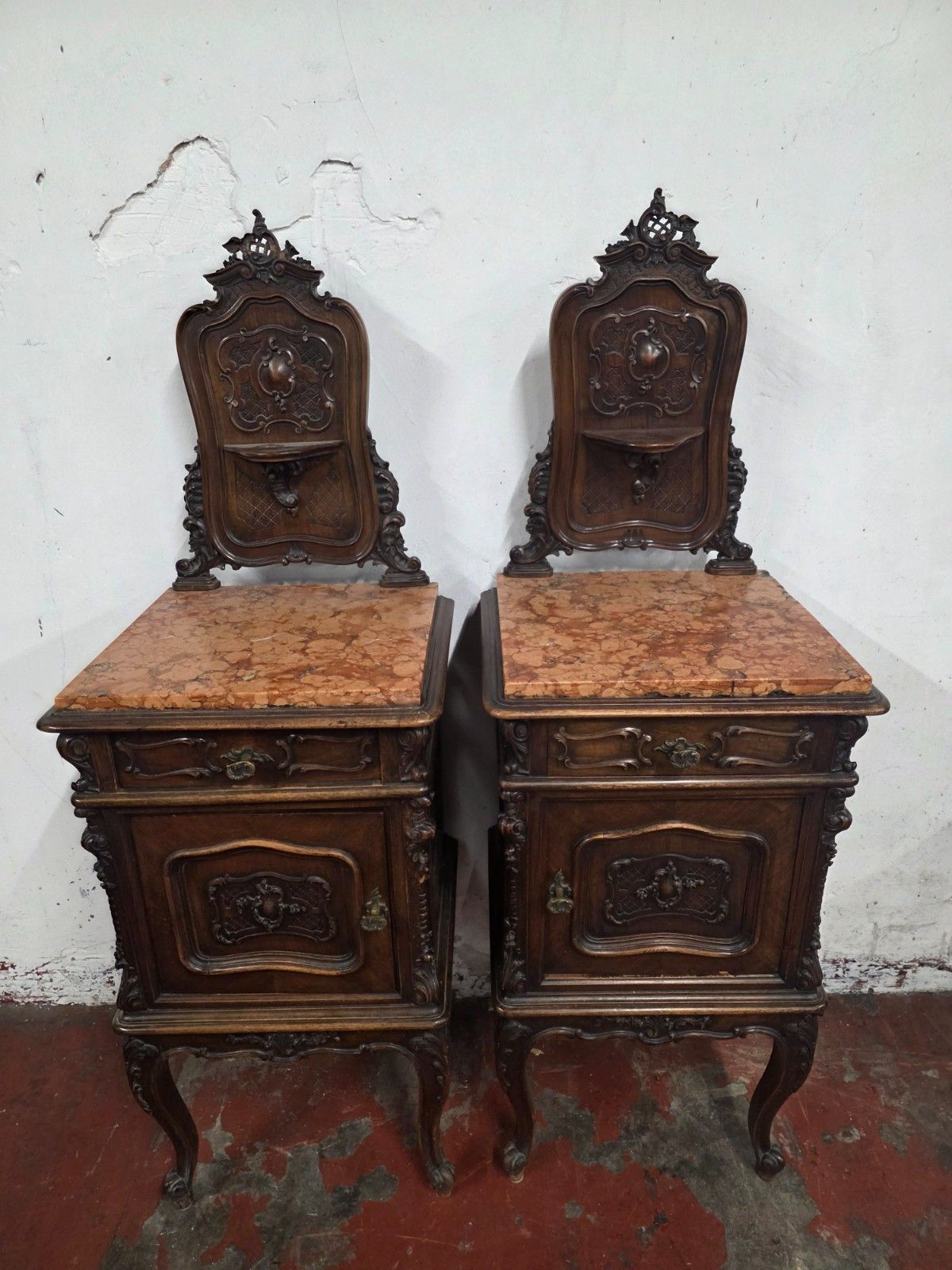 A Pair Of Antique French Marble Top Bedsides Cabinets photo furniture