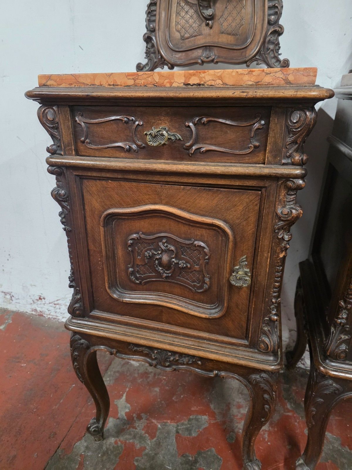 A Pair Of Antique French Marble Top Bedsides Cabinets photo vintage