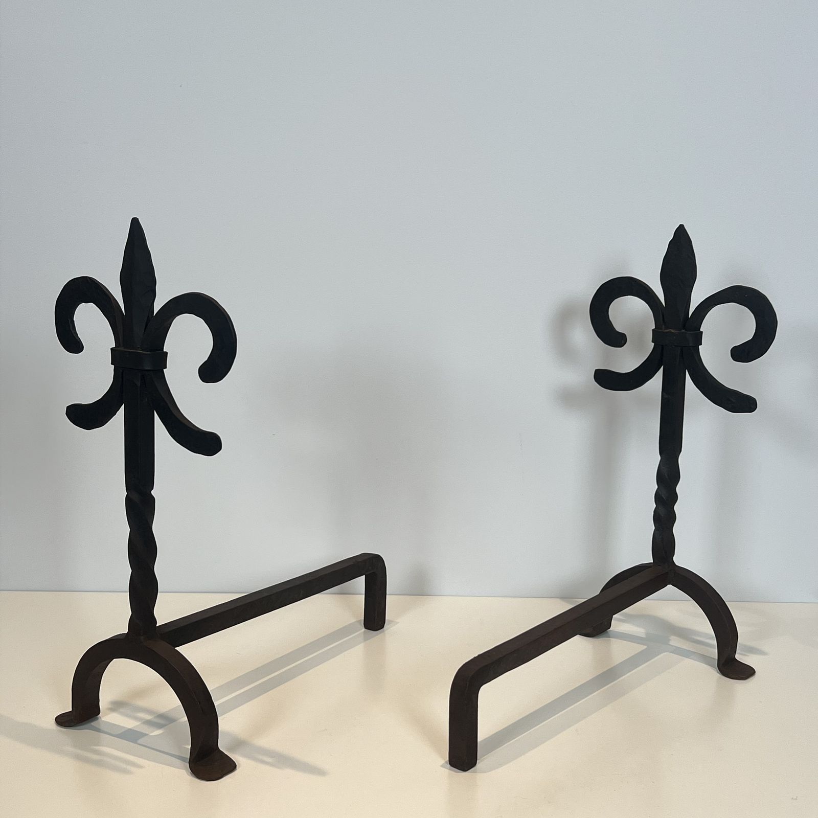 Pair Of Wrought Iron Andirons With Fleur De Lis Design photo 1250.0