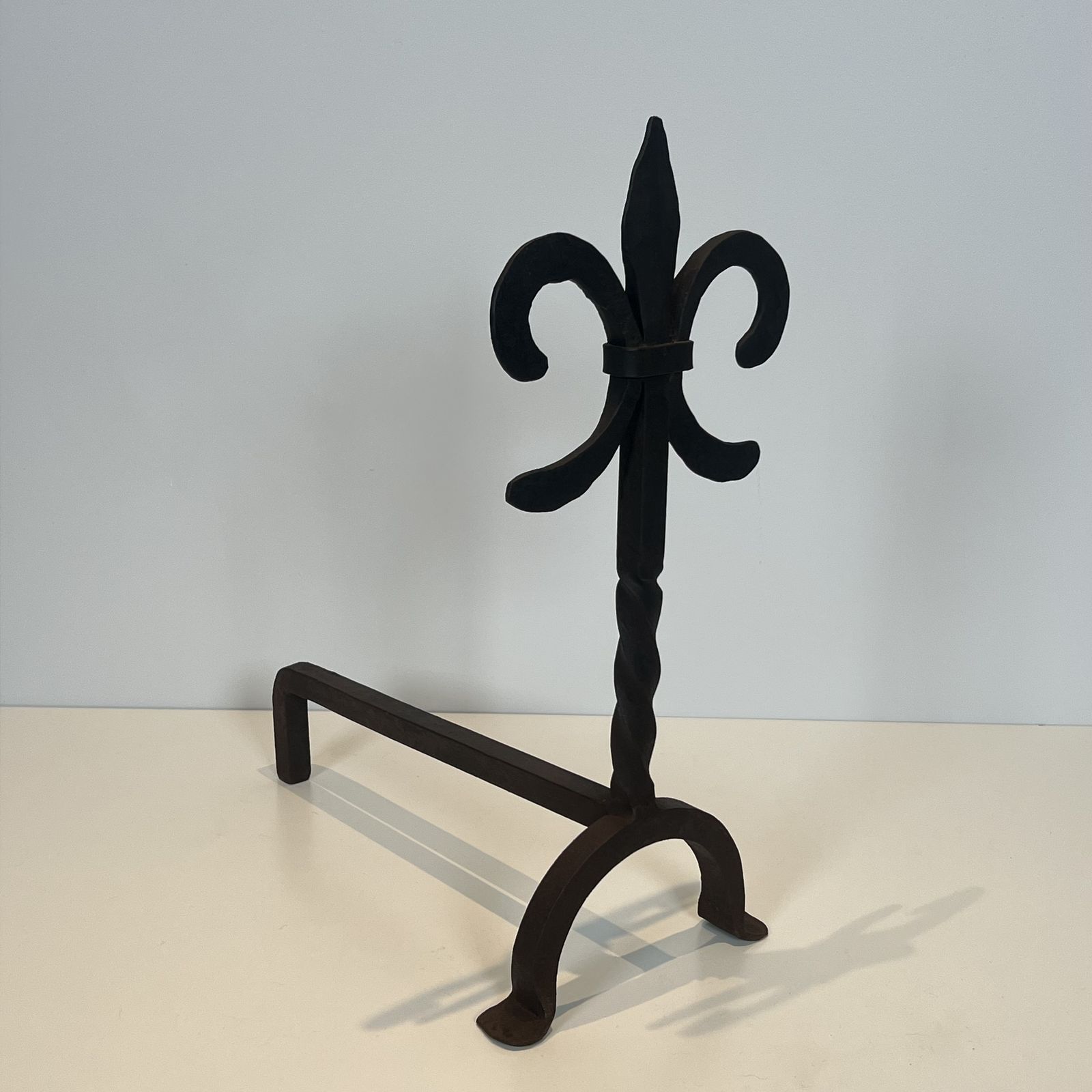 Pair Of Wrought Iron Andirons With Fleur De Lis Design photo vinterior