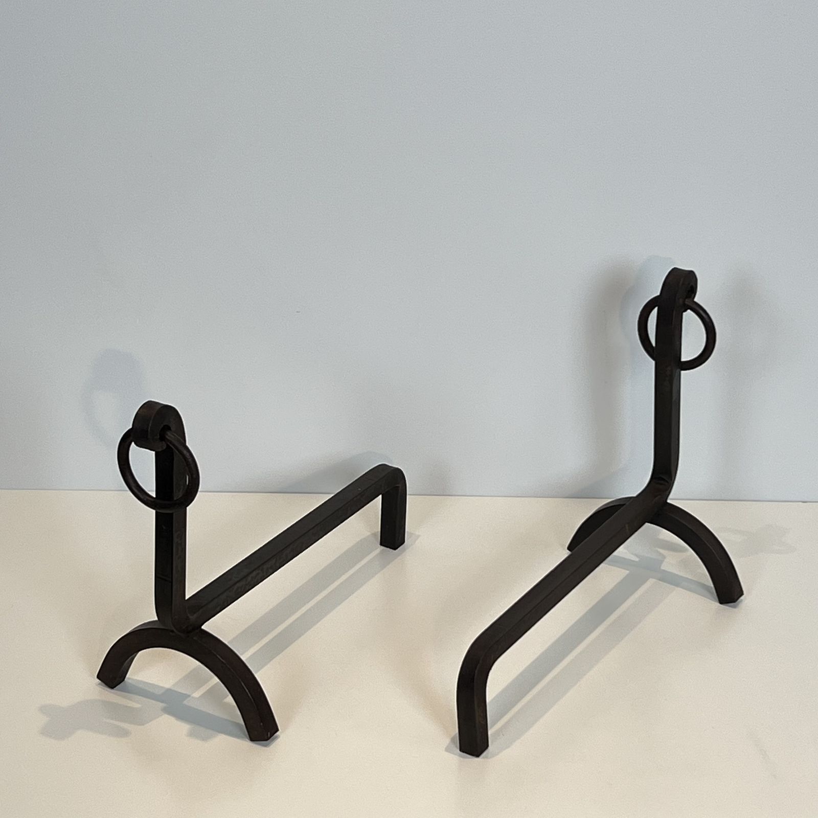 Pair Of Modernist Wrought Iron Andirons photo vinterior