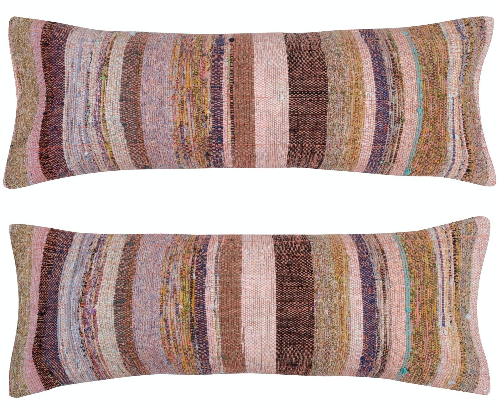 12"X33" Set Of 2 Handmade Kilim Cushion Covers. A Pair Of Lumbar Pillow Covers