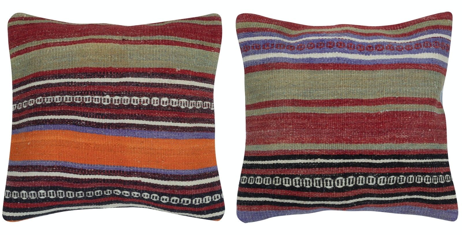 16"X16" Set Of 2 Handmade Cushion Covers. Colorful Striped Throw Pillows