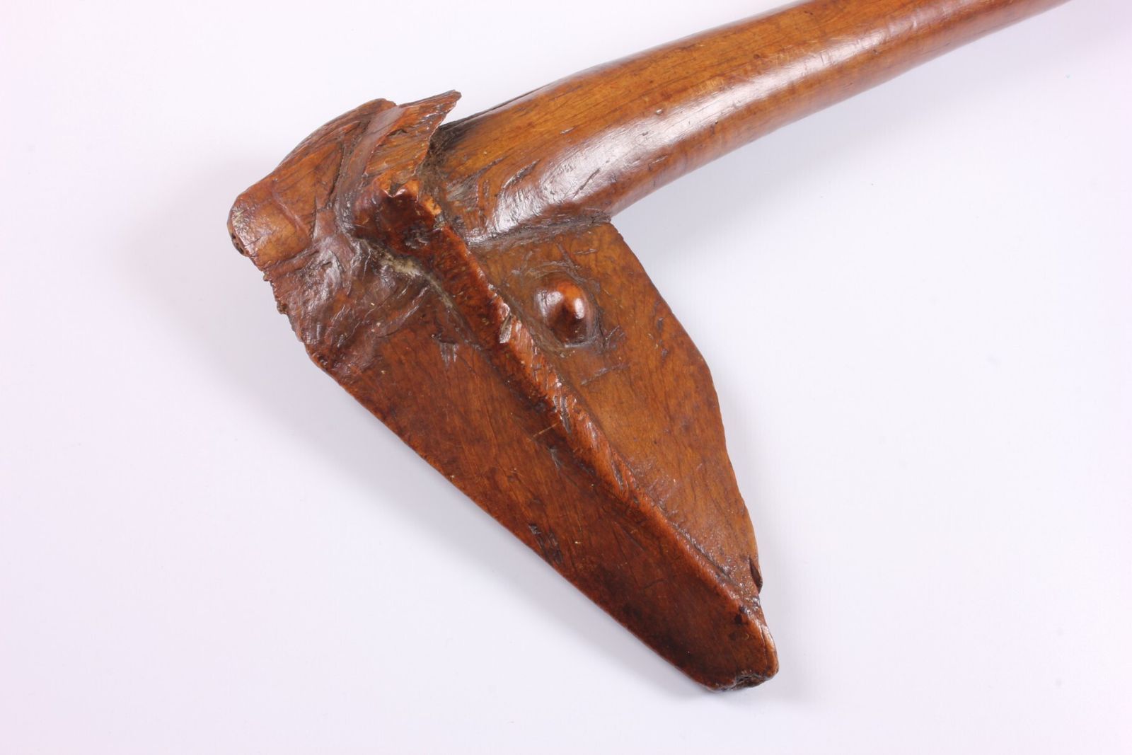 Antique Bird Head Kanak War Club. New Caledonian Wood Go Porowa Ra Maru. photo vintage