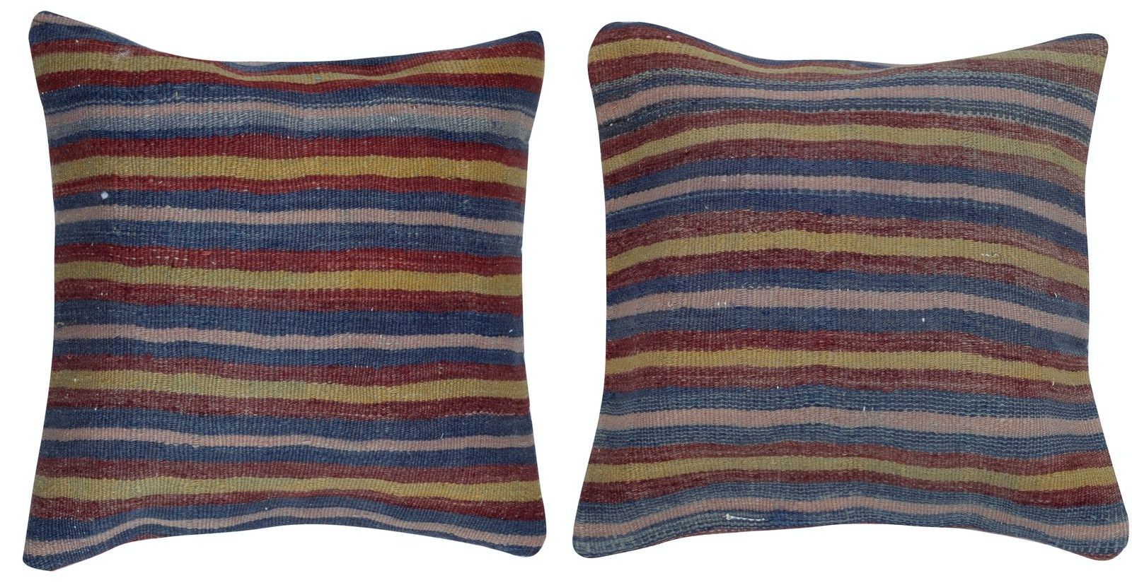 20"X20" Set Of 2 Handwoven Striped Kilim Cushion Covers. Vintage Throw Pillows