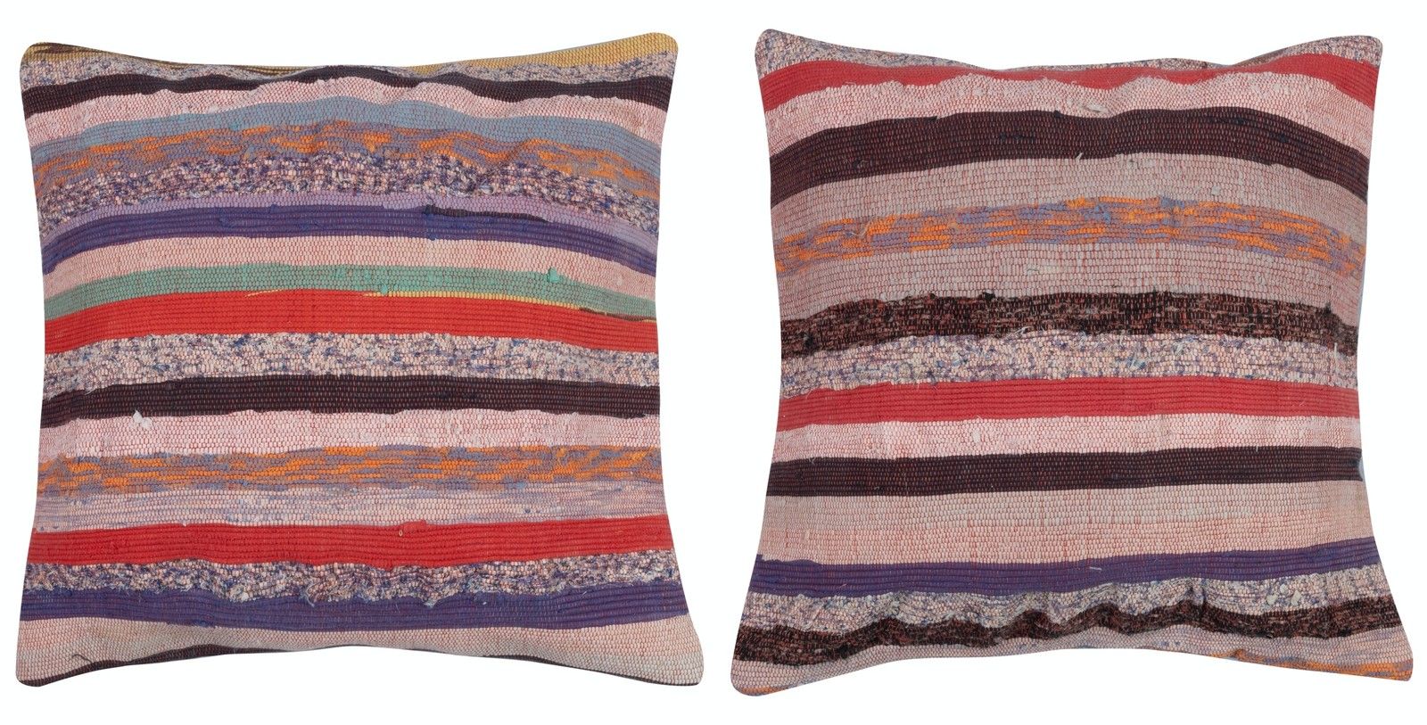 22"X22" Set Of 2 Handwoven Kilim Cushion Covers. A Pair Of Accent Pillows