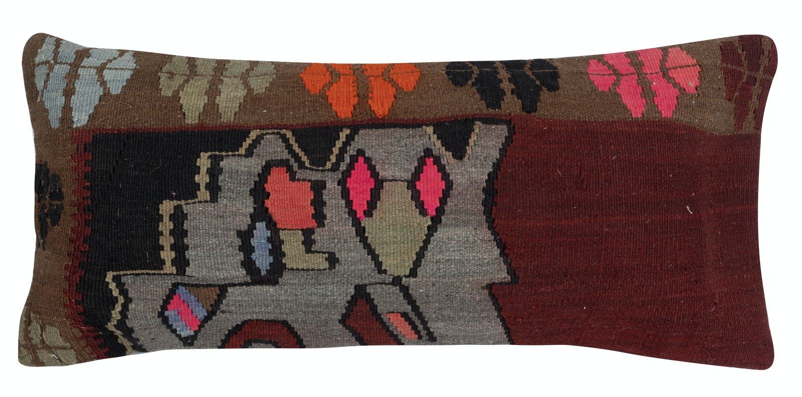 15"X36" Traditional Kilim Lumbar Pillow Cover. Handwoven Turkish Accent Pillow