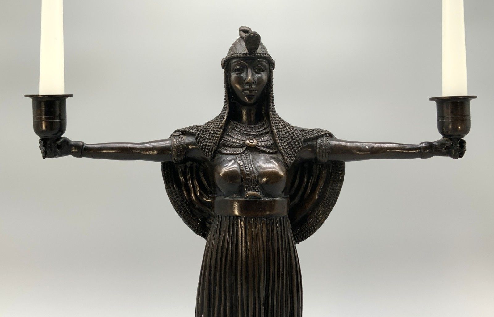 Bronze Candelabra Statue Candle Holder Sculpture Egyptian Revival Tall photo furniture