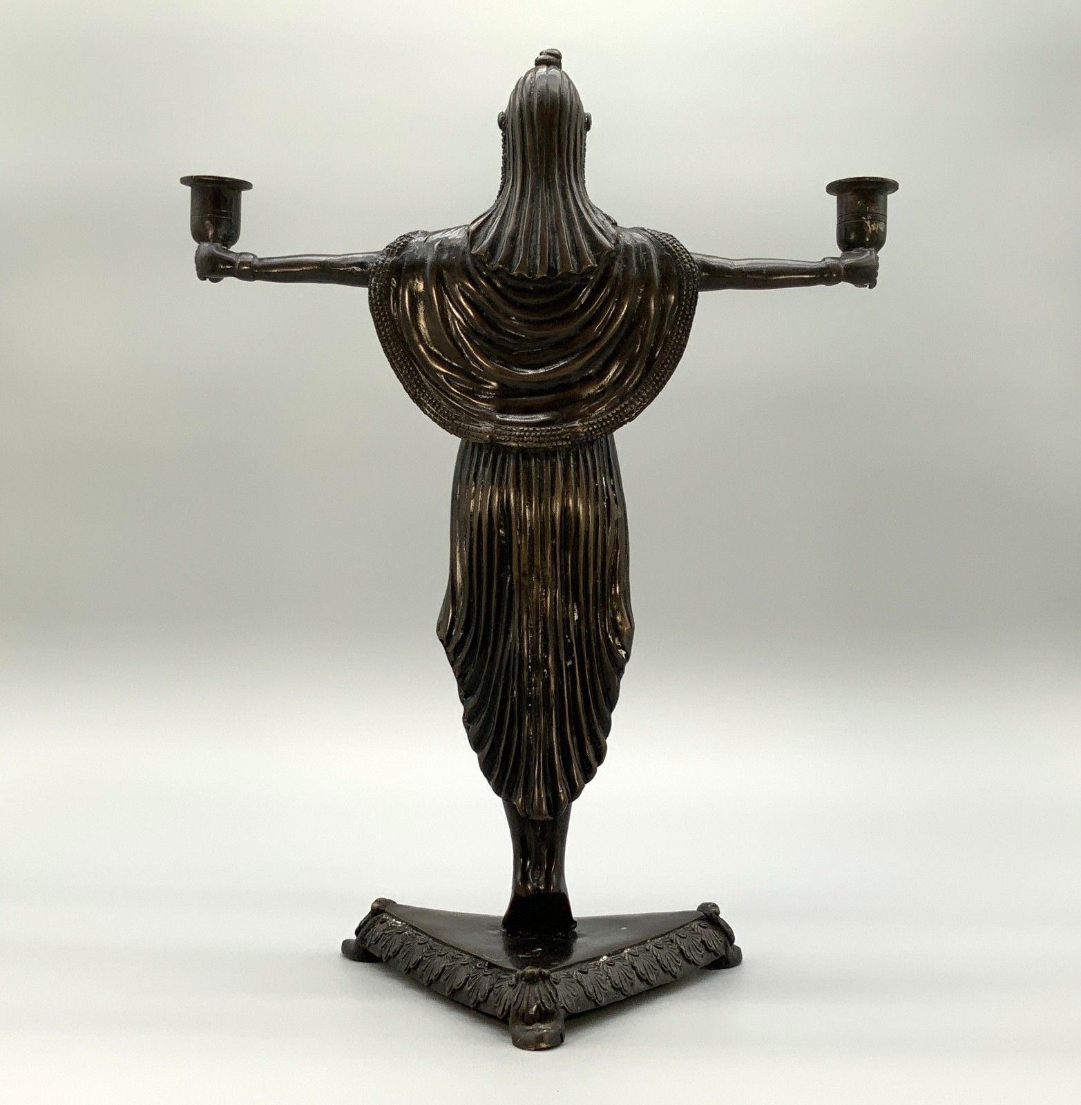 Bronze Candelabra Statue Candle Holder Sculpture Egyptian Revival Tall photo vinterior
