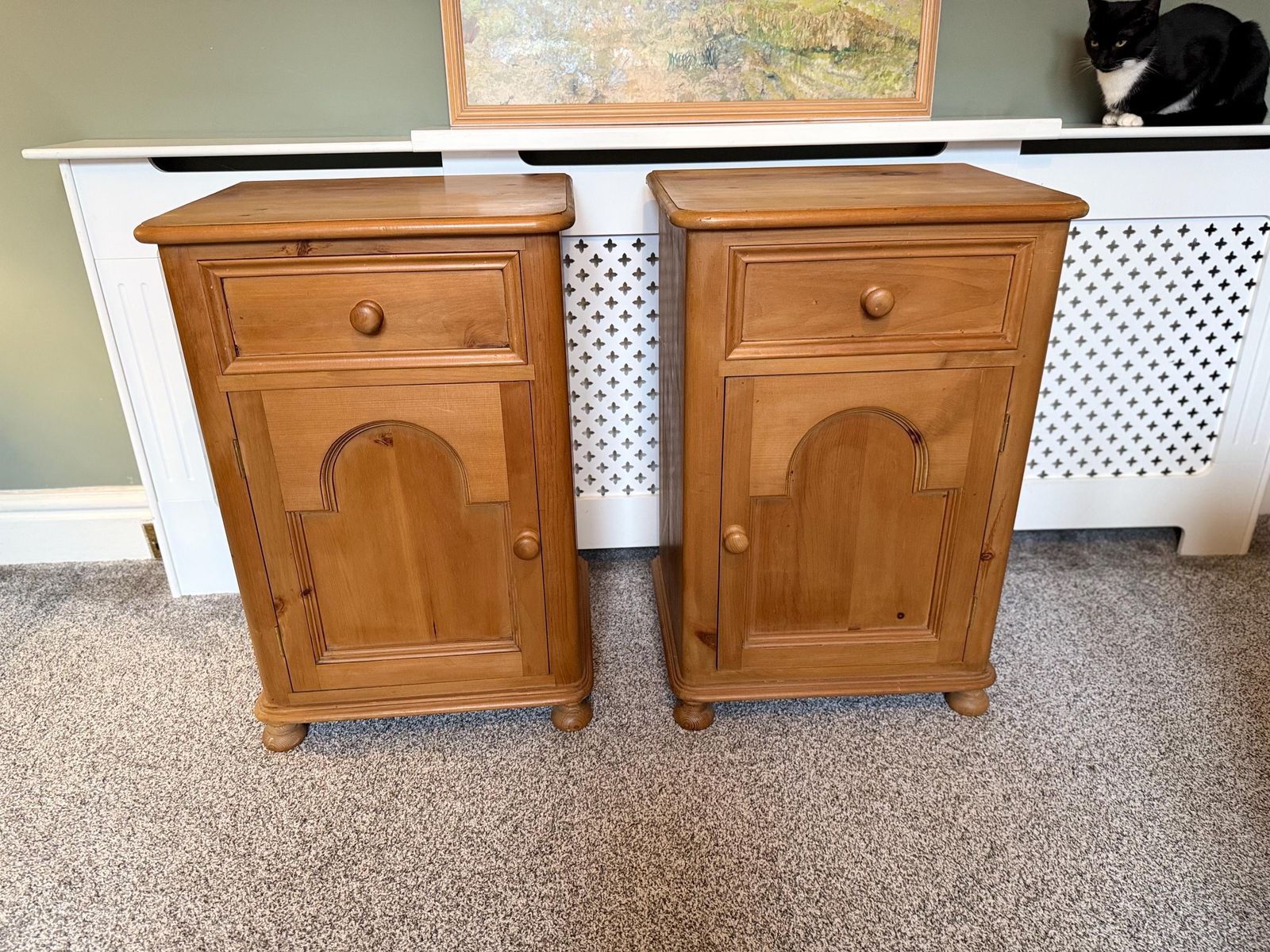 photo for sale Pair Of Antique Victorian Pine Pot Bedside Tables Chests Lamp Stands