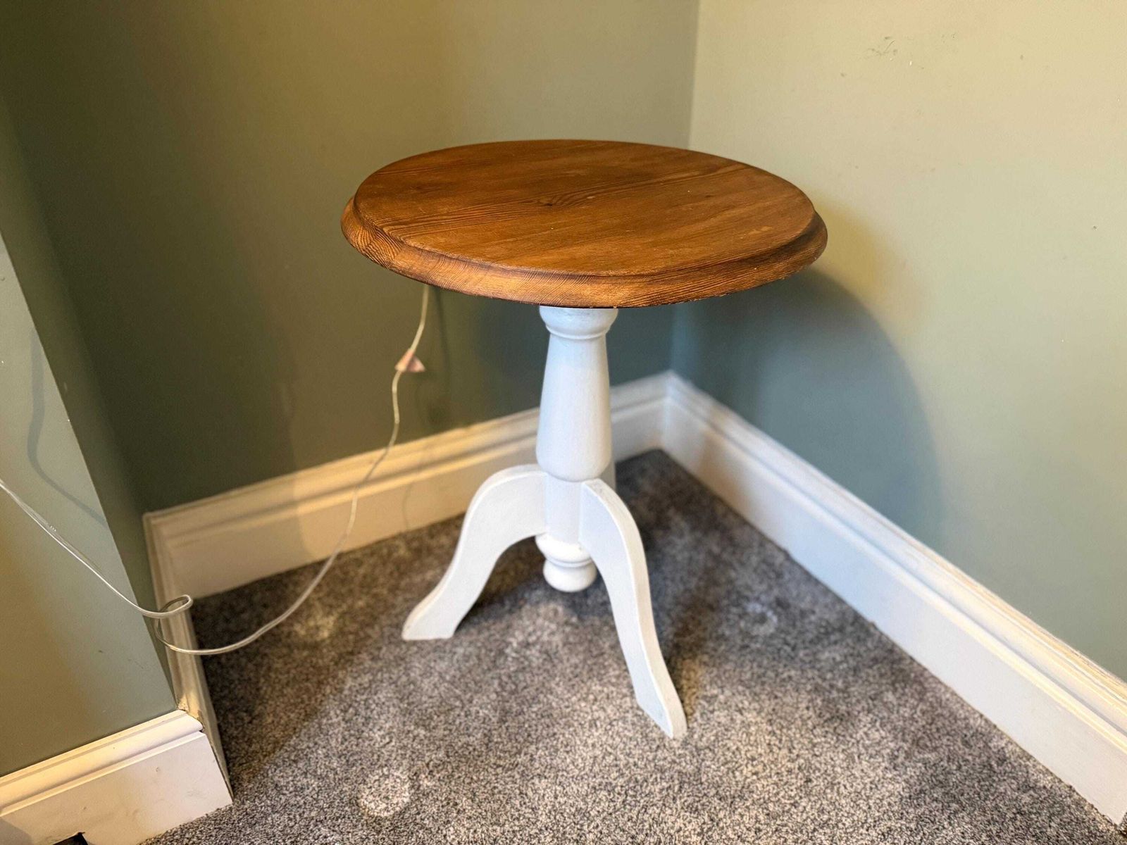 Vintage Solid Wood Painted Pine/ Mid Century Side Table / Coffee Table / Plant Stand / Pot Stand / Pedestal Table
