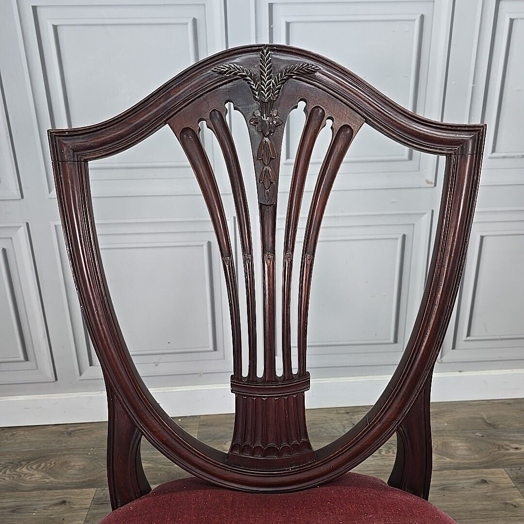 90.0 Antique Georgian Chair Upholstered Shield Back Hepplewhite Mahogany photo