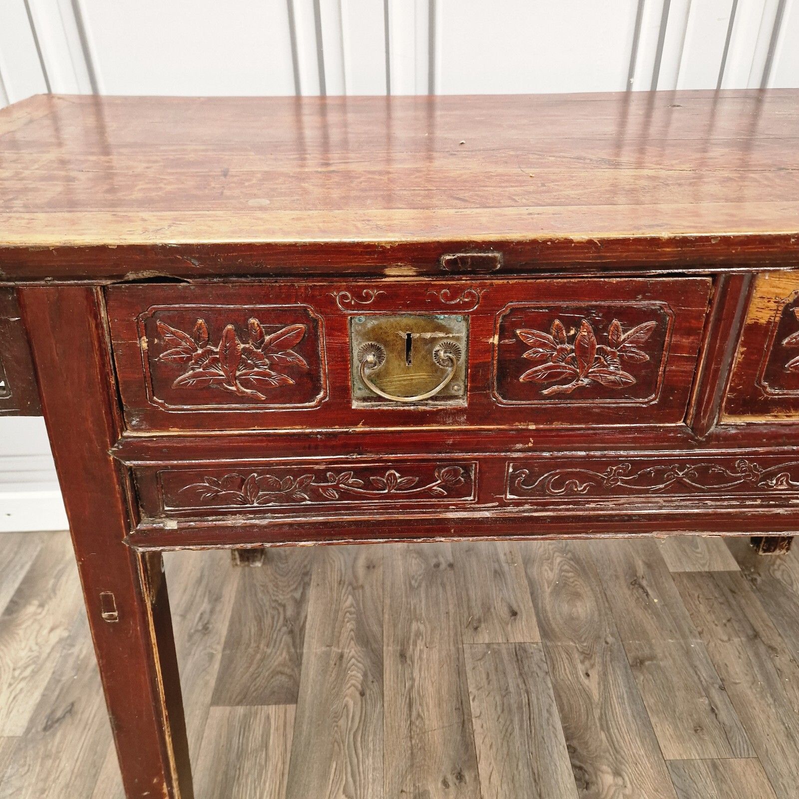 Furniture Antique Chinese Altar Table 19th Century Solid Wooden Bench Carved Oriental photo