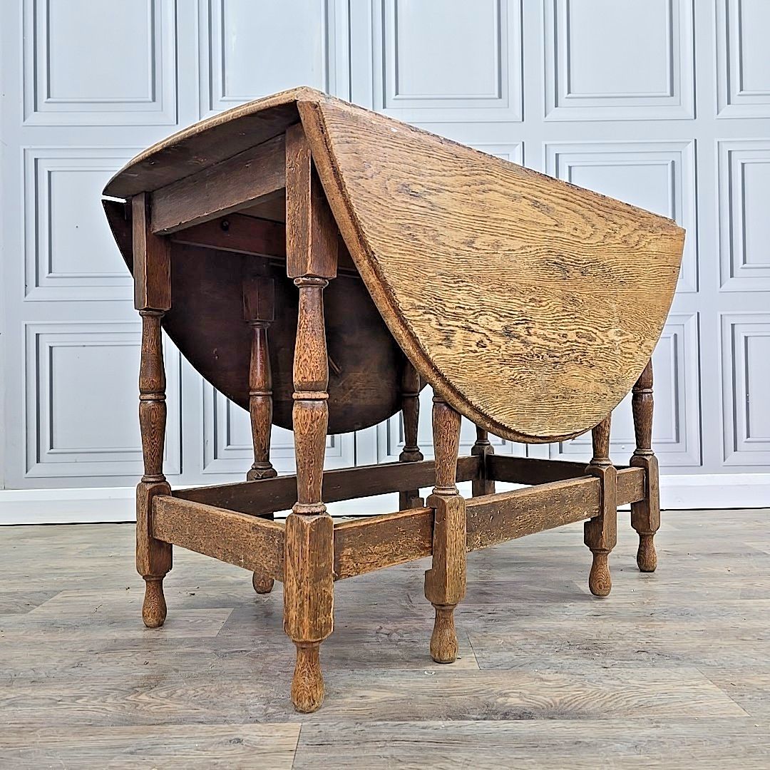 Antique Drop Leaf Table – Solid Oak Gate Leg – Country Farmhouse Wooden Dining