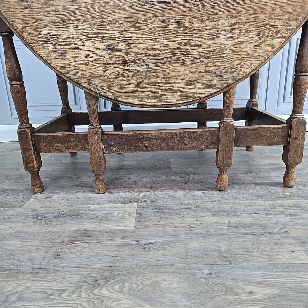 Antique Drop Leaf Table – Solid Oak Gate Leg – Country Farmhouse Wooden Dining photo vintage