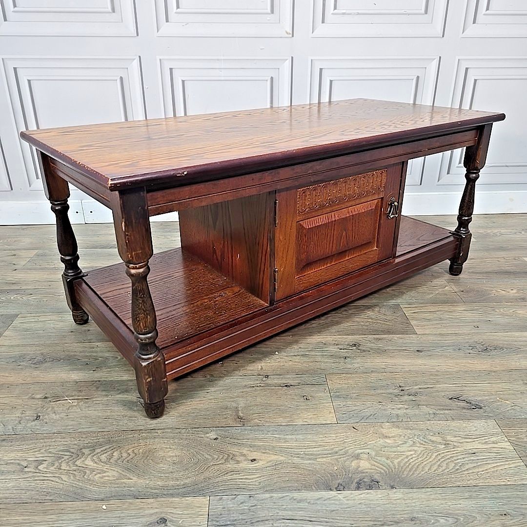 Antique Oak Coffee Table – Jacobean Gothic Revival – Turned & Carved Vintage photo furniture
