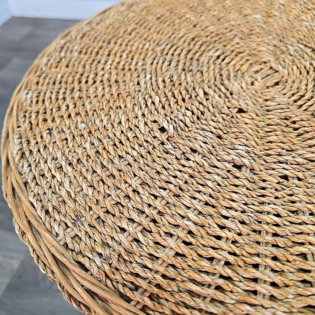 75.0 Vintage Rattan Side Table Round Two Tier Wicker Boho Lamp Plant Stand Retro photo
