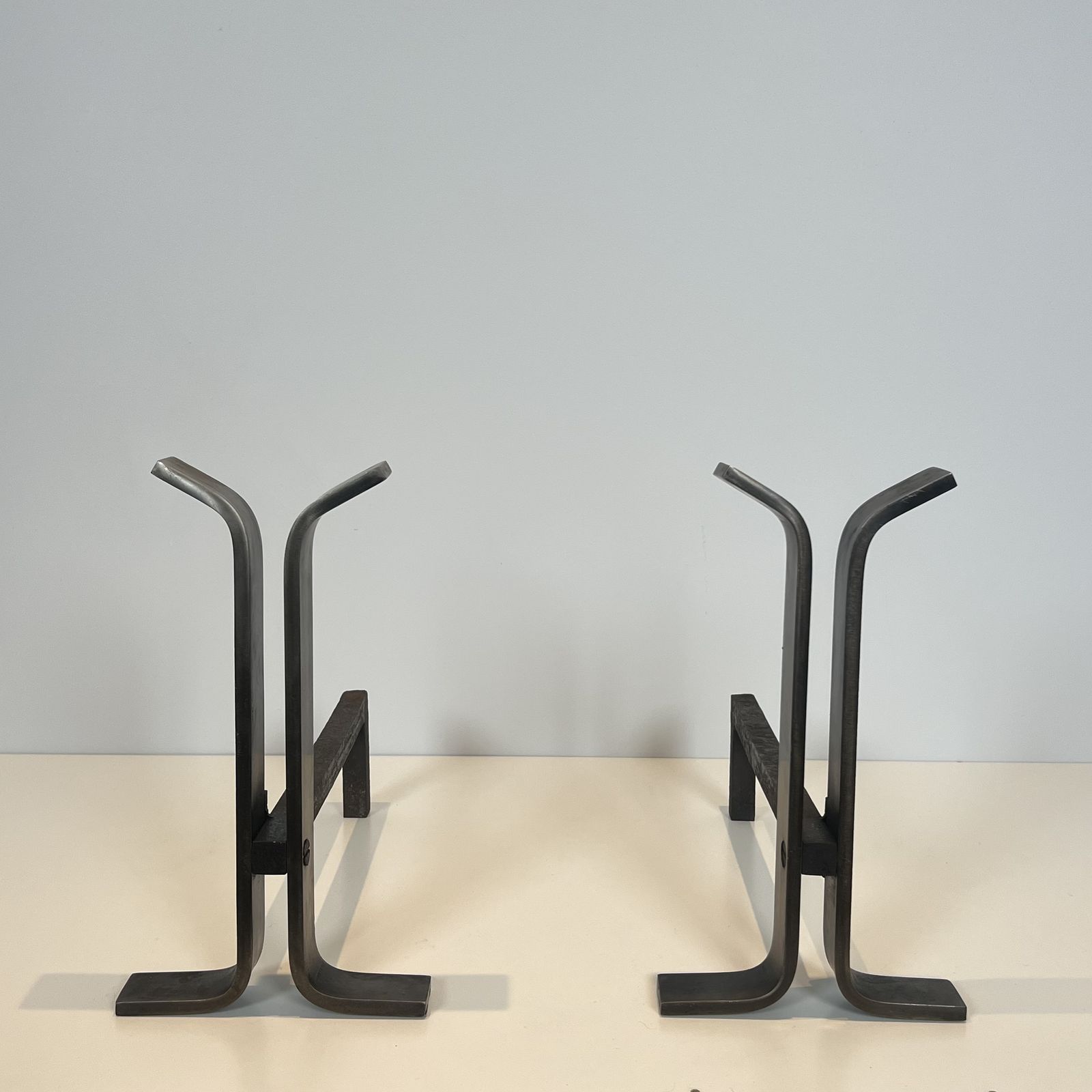 Pair Of Modernist Steel And Wrought Iron Andirons photo furniture