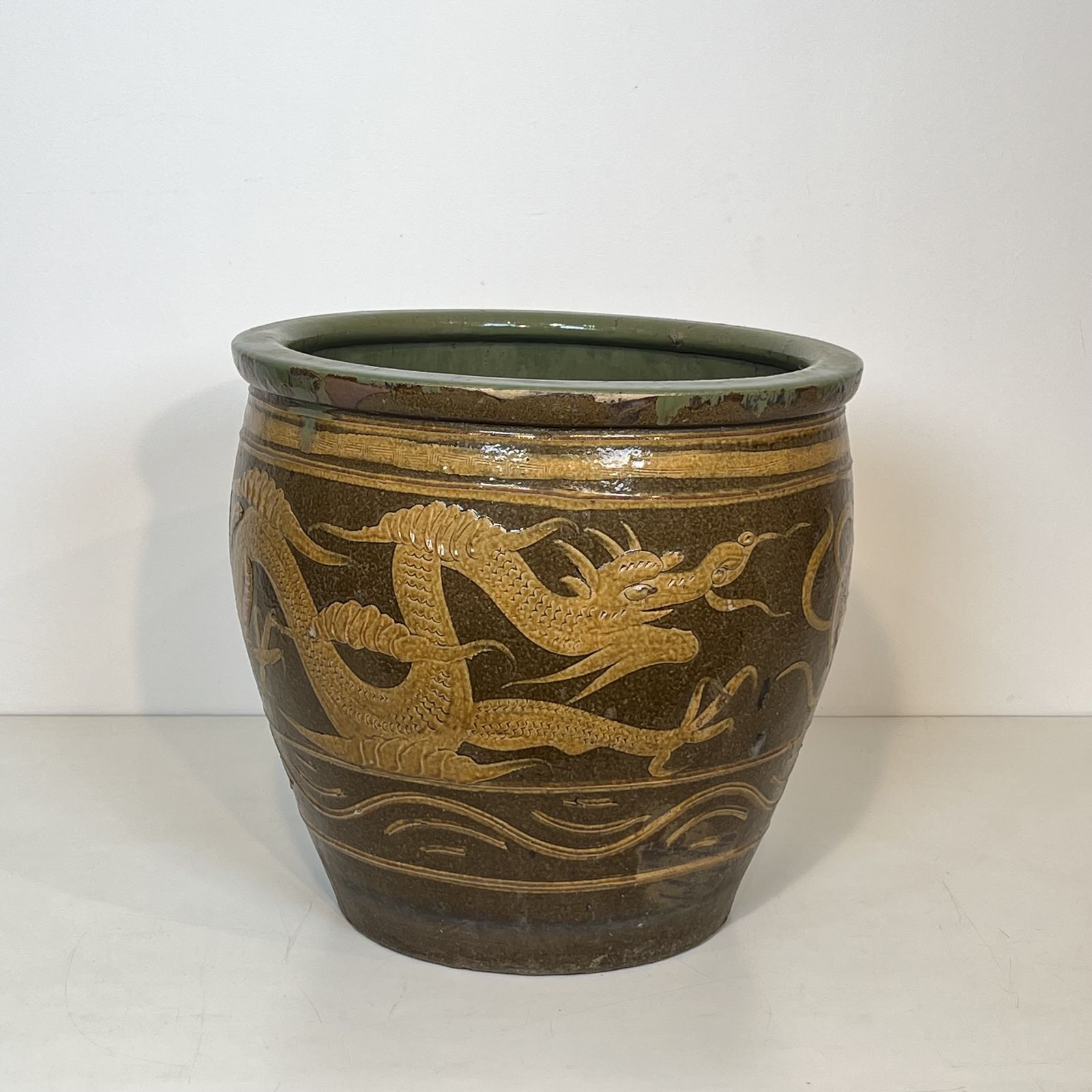 Large Chinese Glazed Terracotta Planter Decorated With Dragons photo furniture