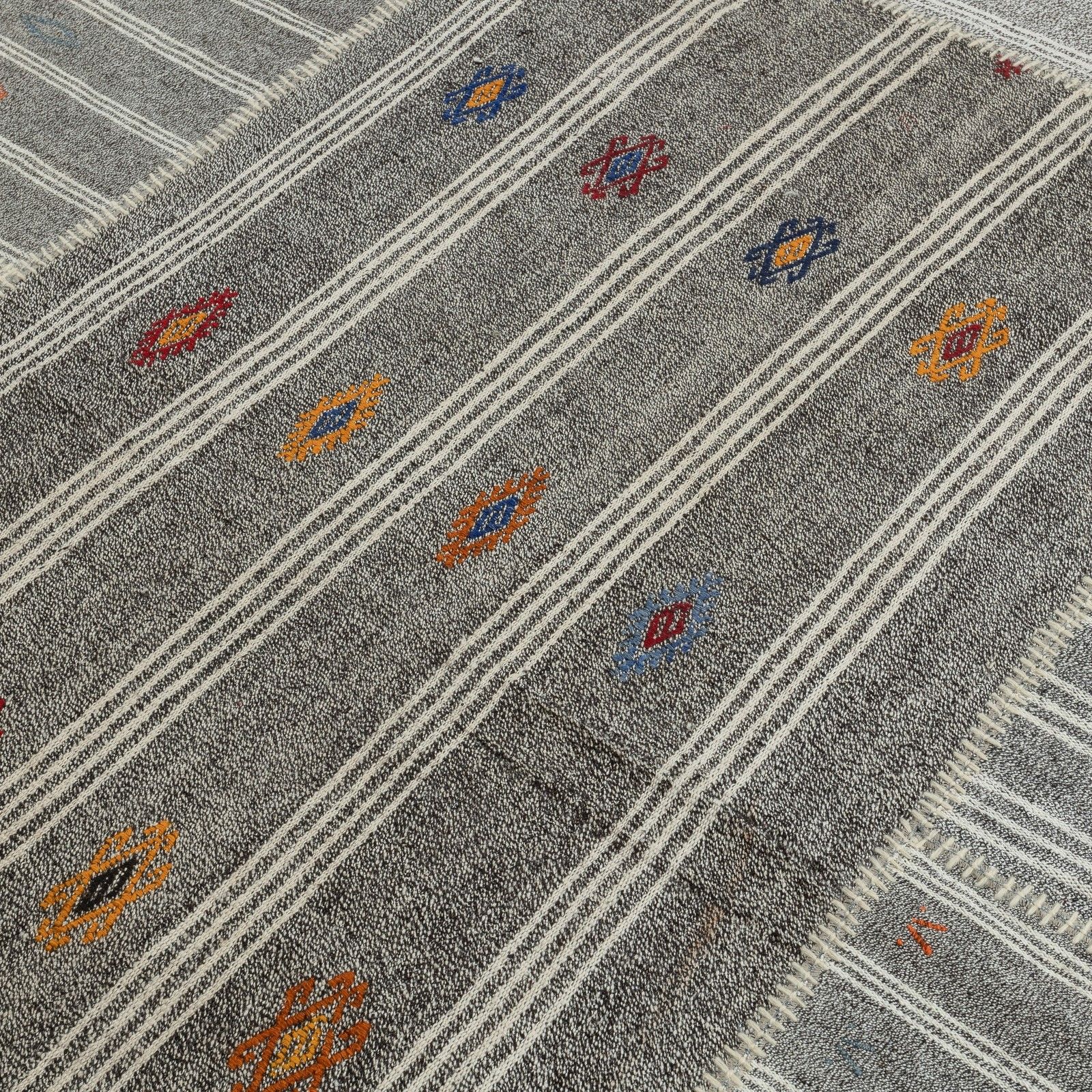 11.5x18.4 Ft Adjustable Vintage Gray Kilim Rug, Flat Weave Oversize Carpet photo furniture