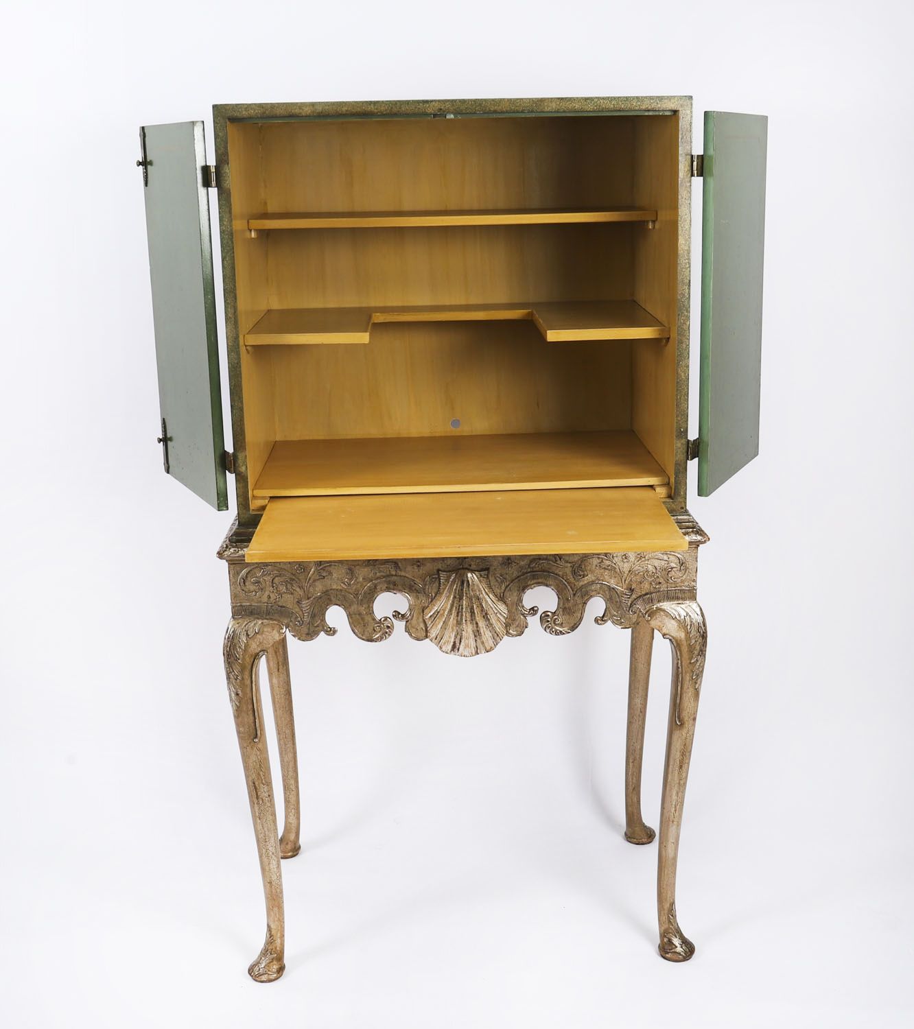 3750.0 Antique Harrods Green Lacquered Cocktail Cabinet Mid 20th C photo