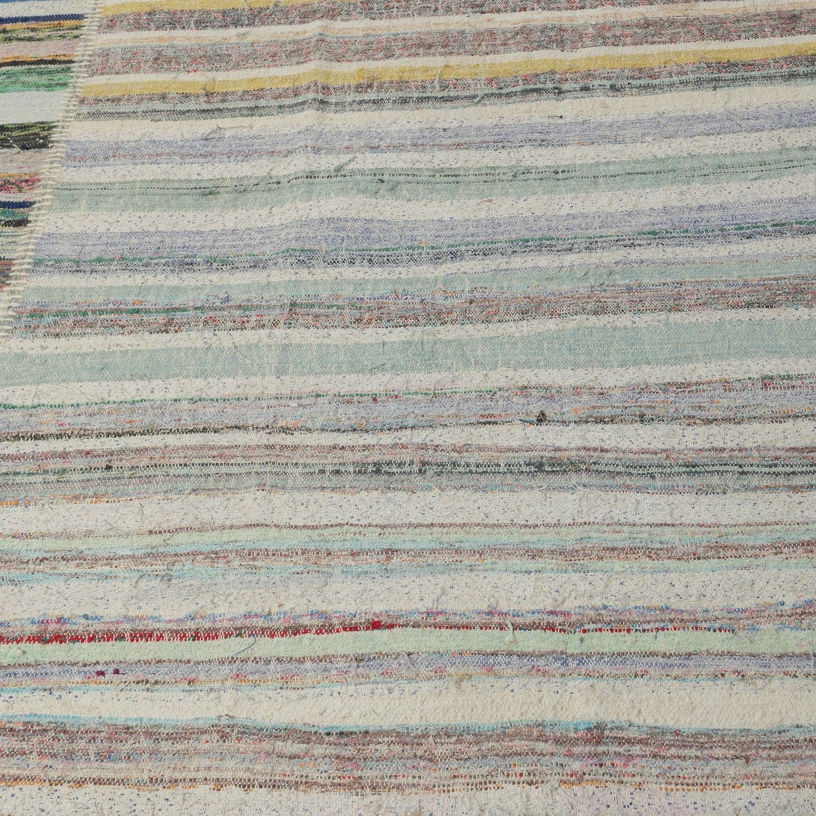 13.2x13.2 Ft Adjustable Vintage Banded Cotton Kilim Carpet, Flat Weave Rag Rug photo vinterior