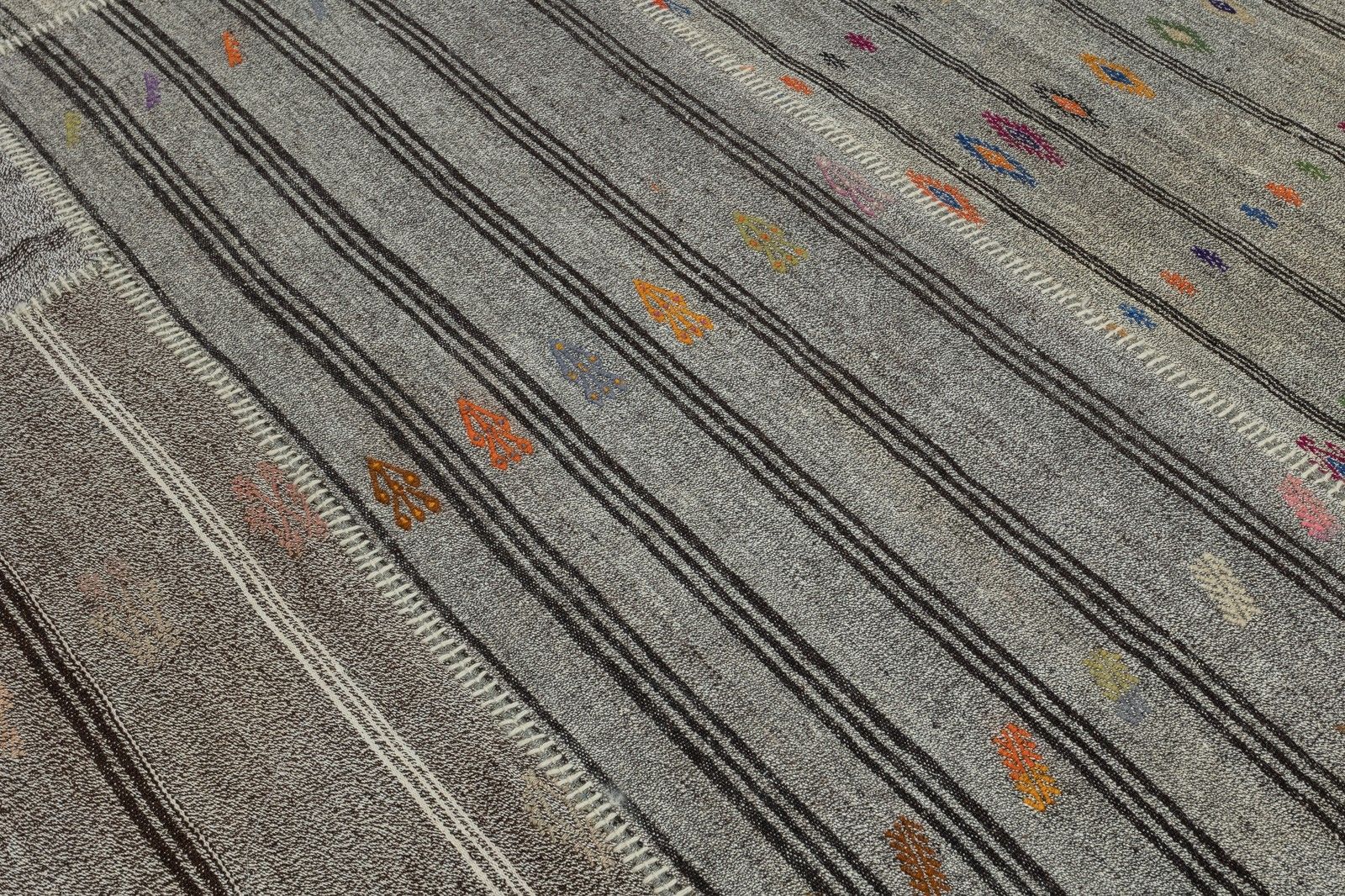 10.2x15.3 Ft Adjustable Vintage Gray Kilim, Cotton & Goat Hair Rug, Large Carpet photo Textiles