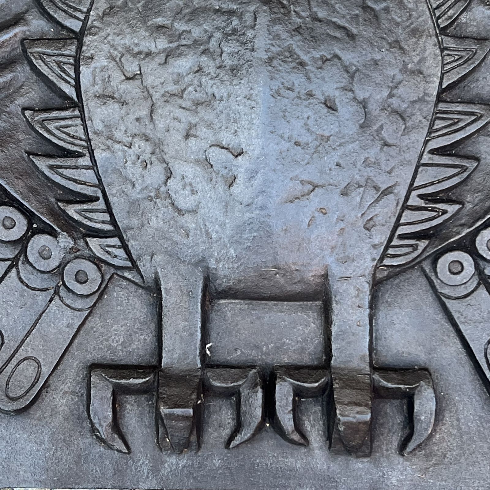 Modernist Cast Iron Fireplace Backplate, Owl Design, Signed Lucas By The Stern Foundry photo vintage