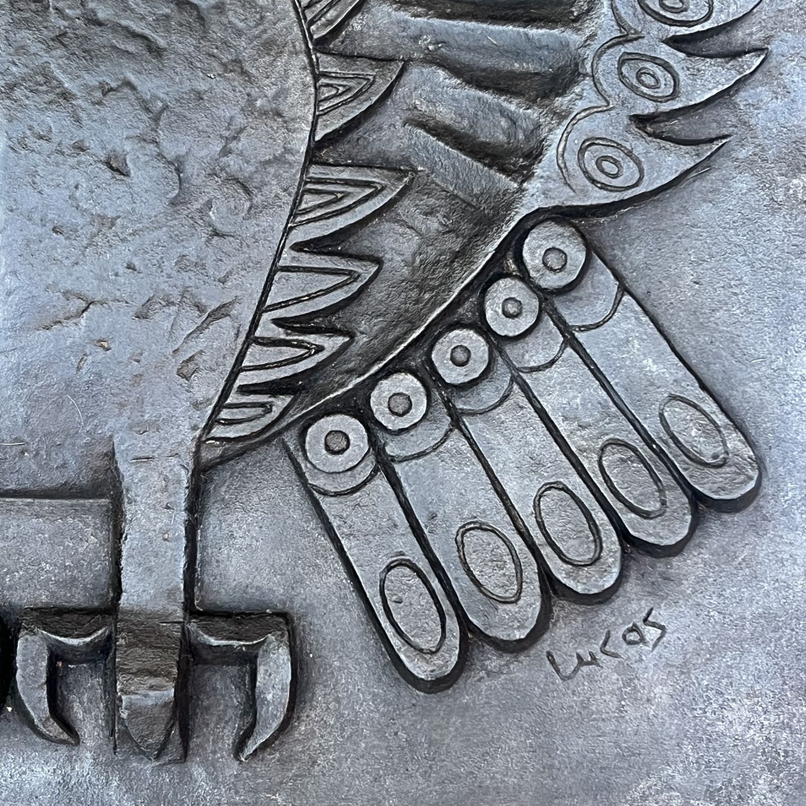 photo furniture Modernist Cast Iron Fireplace Backplate, Owl Design, Signed Lucas By The Stern Foundry