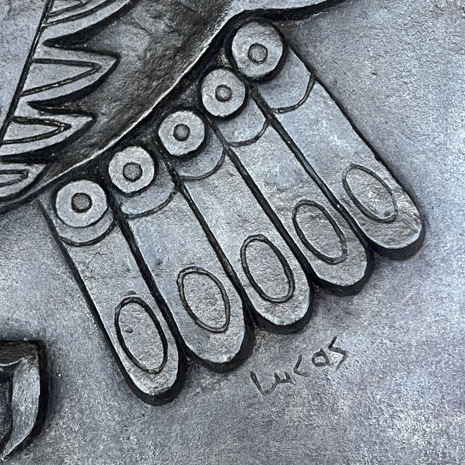 photo for sale Modernist Cast Iron Fireplace Backplate, Owl Design, Signed Lucas By The Stern Foundry
