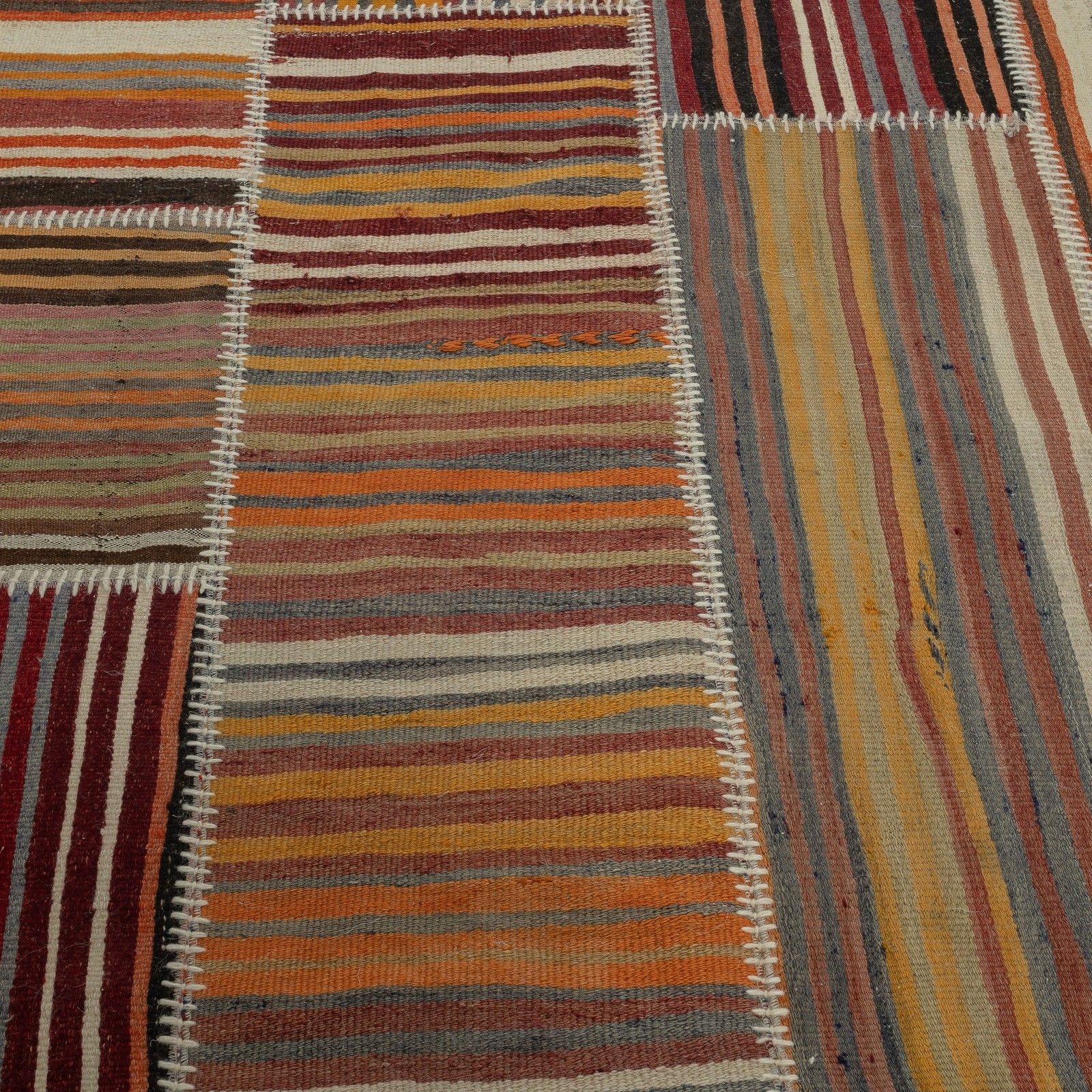 10.5x14.5 Ft Handmade Vintage Turkish Kilim Patchwork Rug, Striped Wool Carpet photo 1790.0