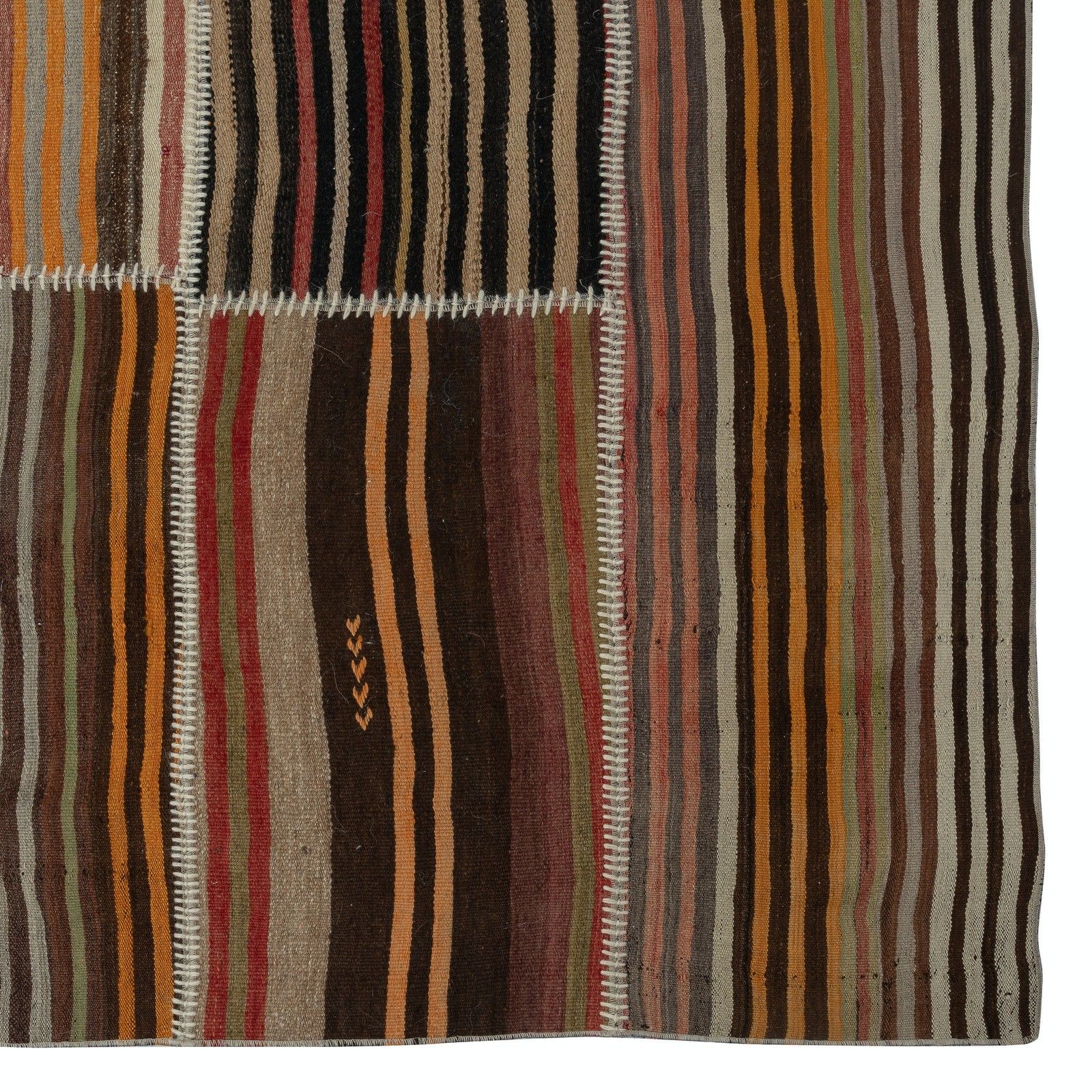 10.5x14.5 Ft Handmade Vintage Turkish Kilim Patchwork Rug, Striped Wool Carpet photo vinterior