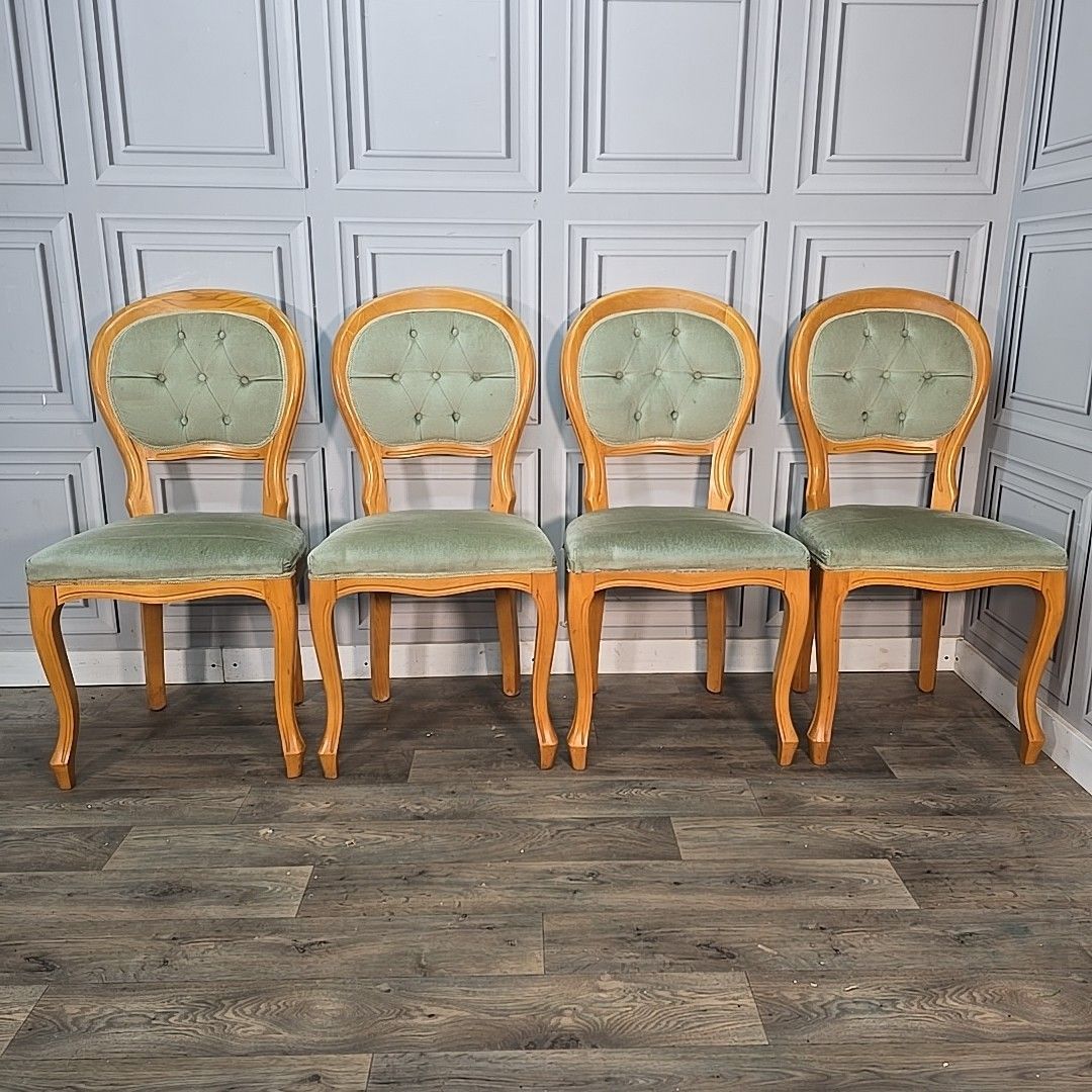 Vintage Balloon Dining Chairs Set 4 Wooden Upholstered Victorian Louis Style photo for sale