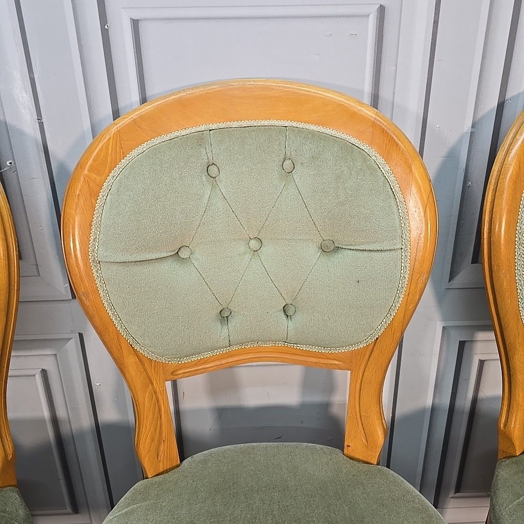 Vintage Balloon Dining Chairs Set 4 Wooden Upholstered Victorian Louis Style photo vinterior