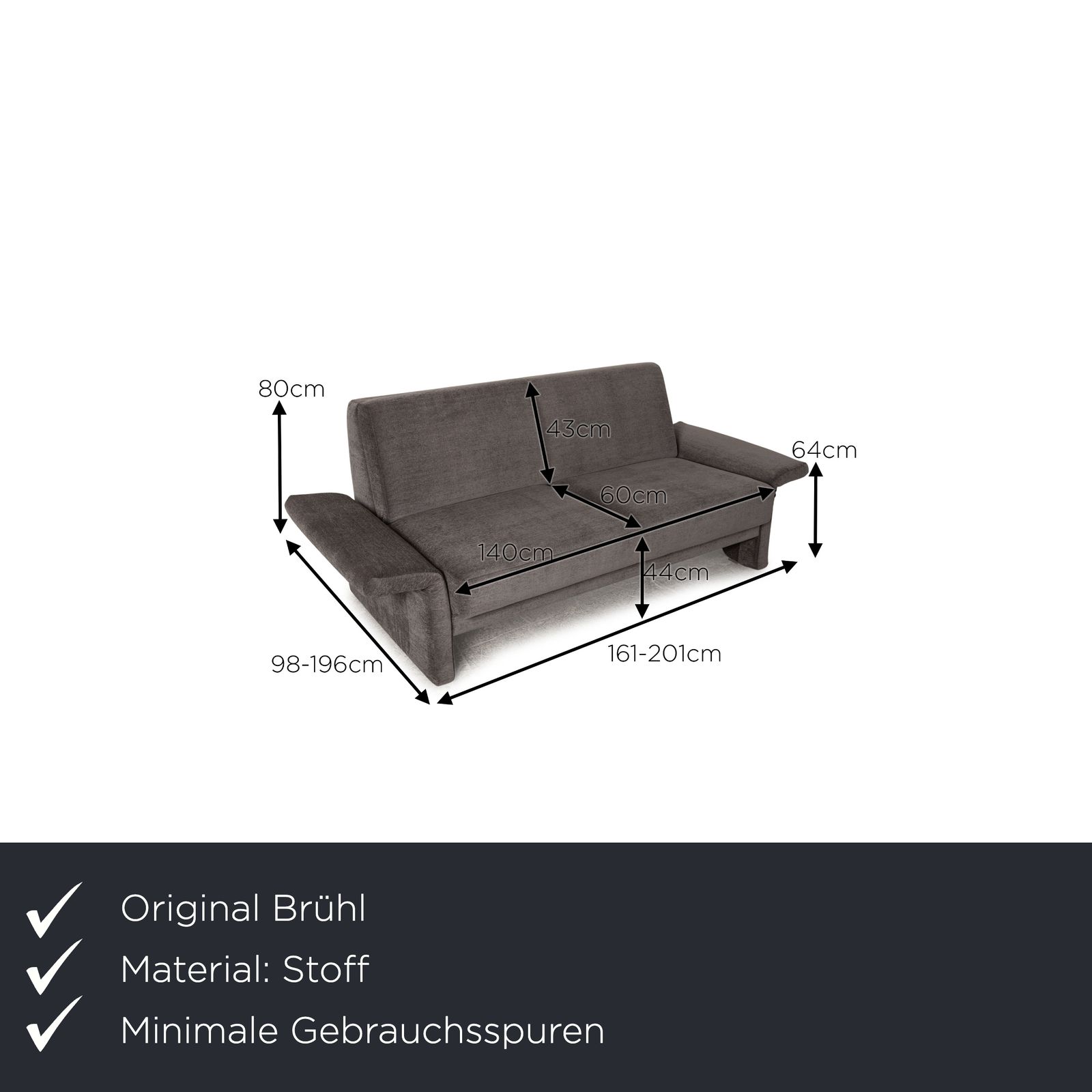 Canapé Brühl Cara en tissu gris 2 places avec fonction couchage photo furniture