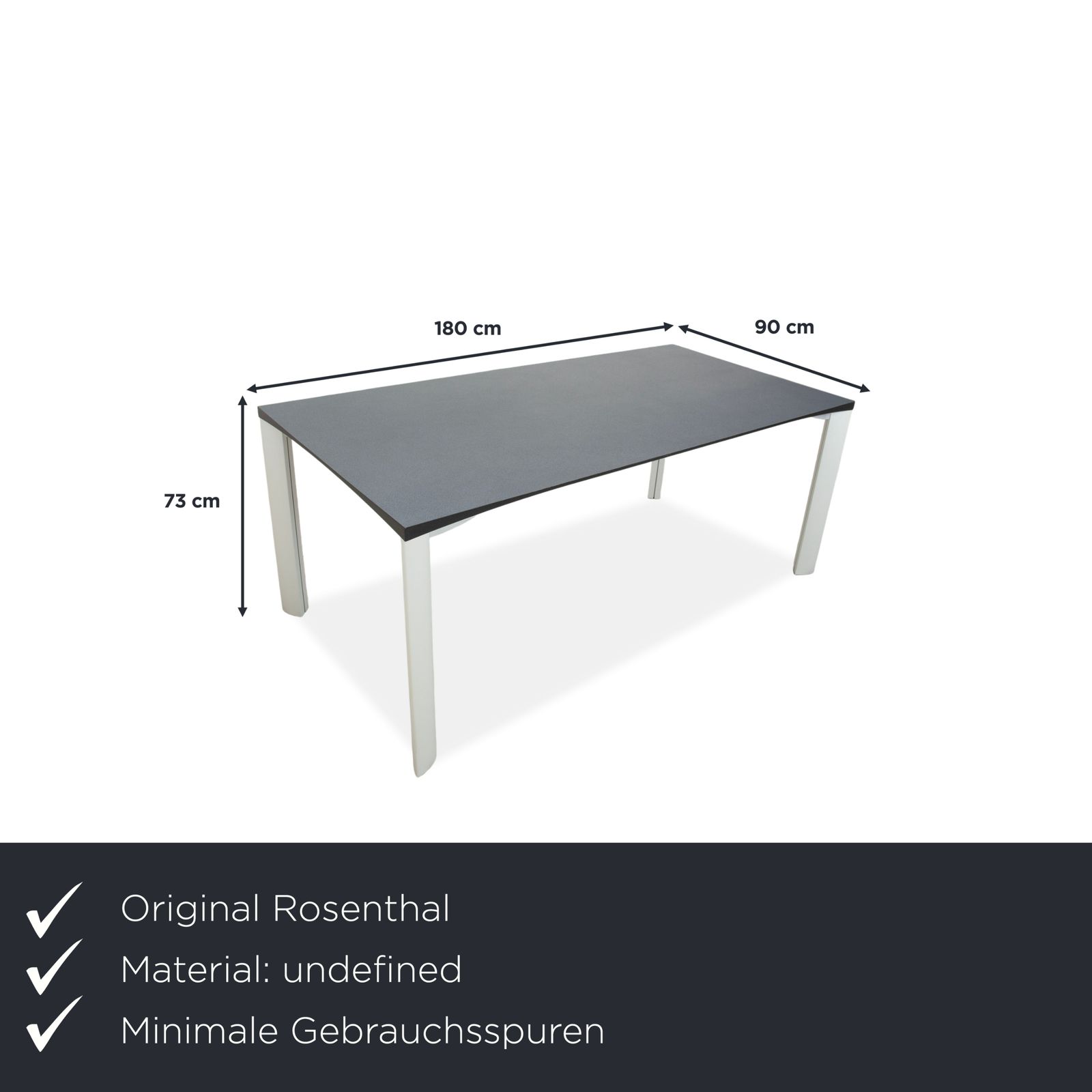 Table à manger Rosenthal, gris foncé, pieds argentés, 180 x 90 cm photo furniture