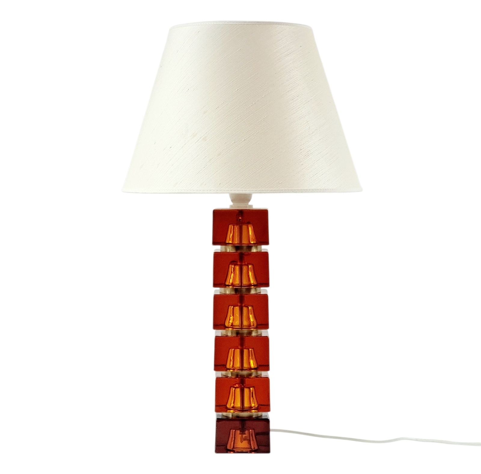 Large Mid Century Scandinavian Art Glass & Brass Table Lamp By Carl Fagerlund For Orrefors, Sweden, 1960s