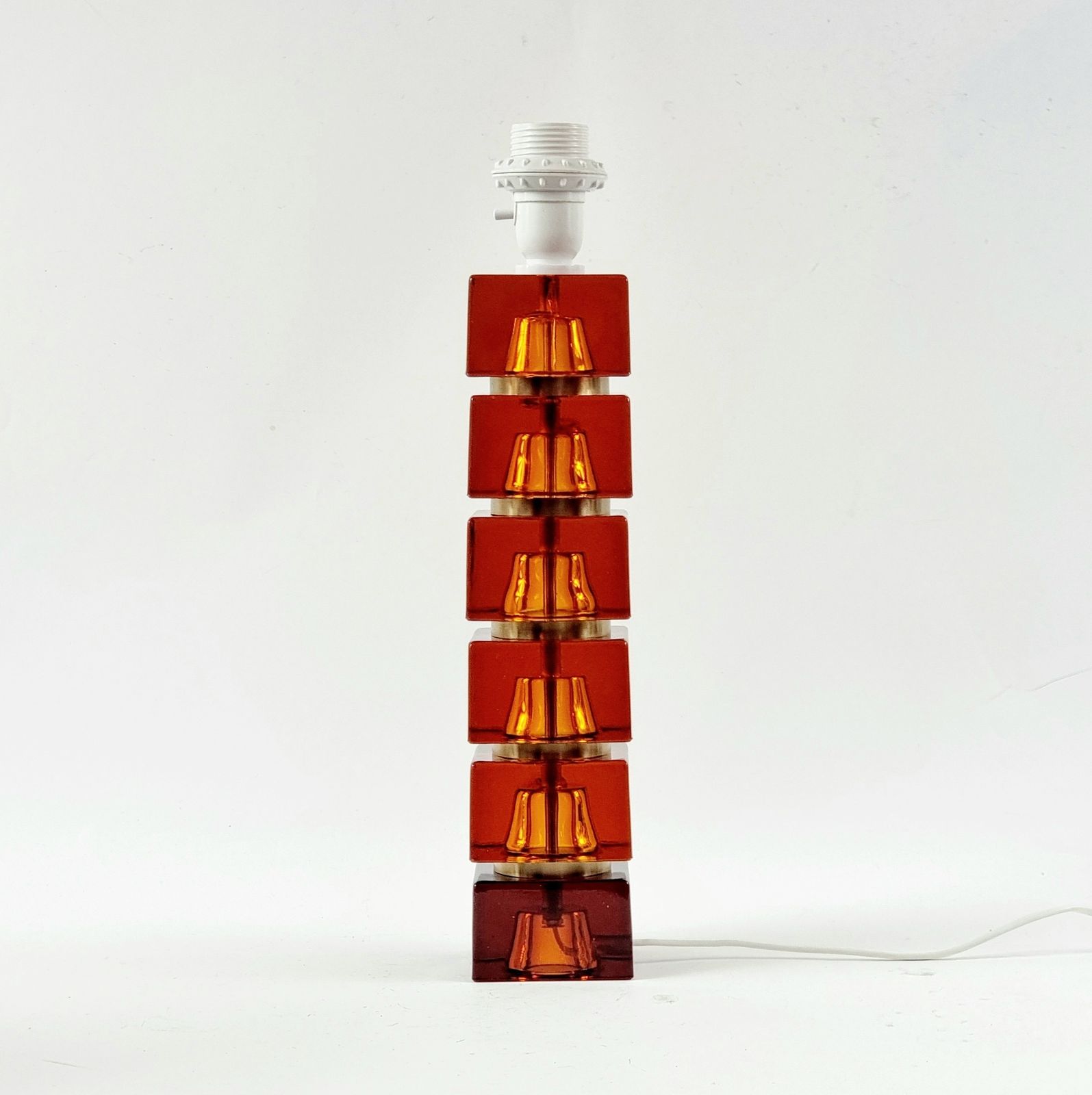 Large Mid Century Scandinavian Art Glass & Brass Table Lamp By Carl Fagerlund For Orrefors, Sweden, 1960s photo Lighting