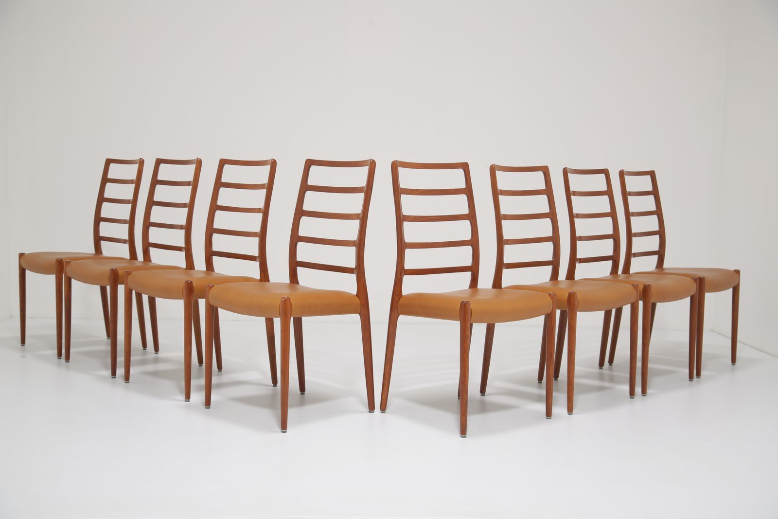 Niels Otto Møller Model 82 Dining Chairs: Set Of 8 In Solid Teak And Tan Leather For J.L. Møllers, 1960s photo 13095.0